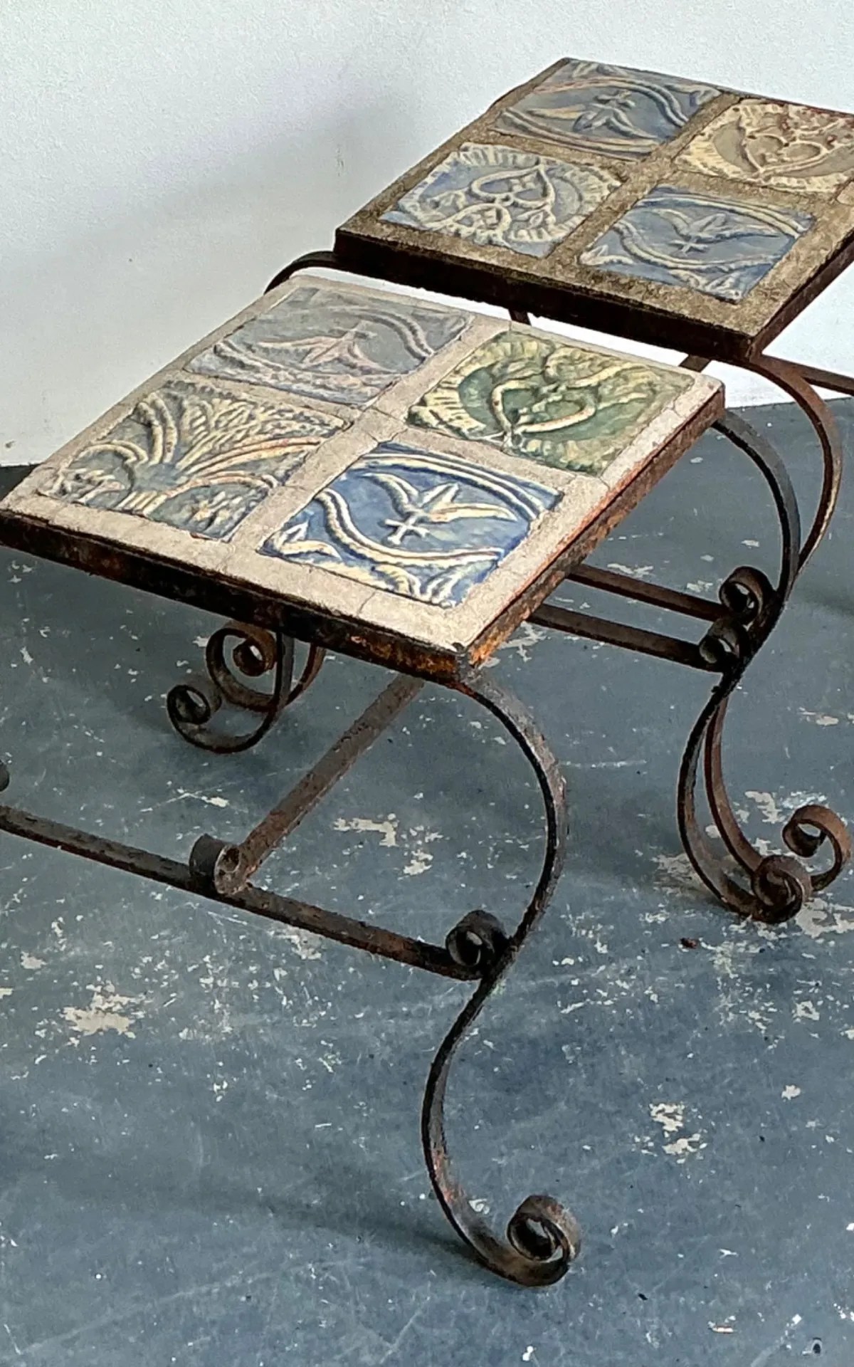 Vintage Italian Distressed Wrought Iron and Ceramic Tile Tables — additional photo 3