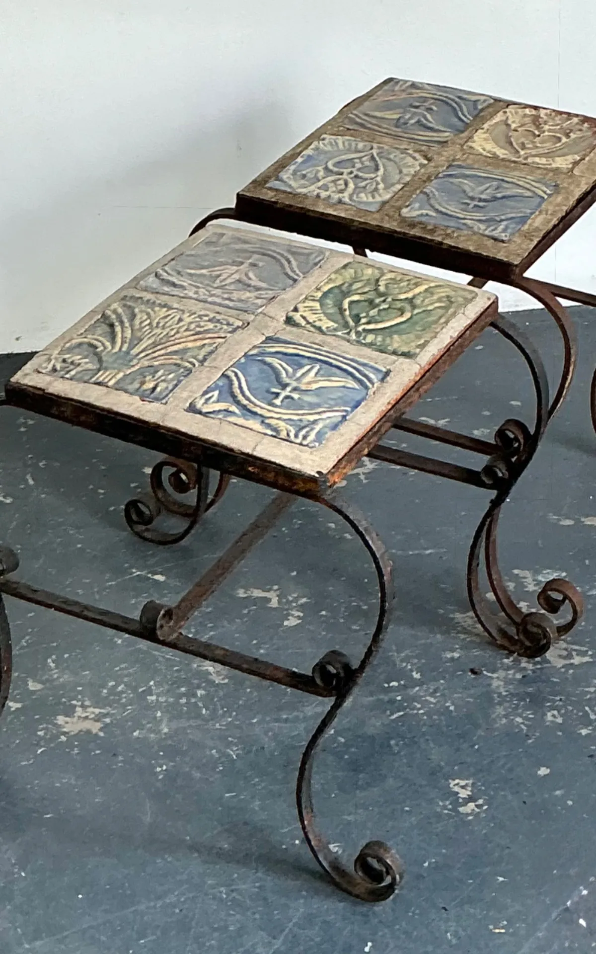 Vintage Italian Distressed Wrought Iron and Ceramic Tile Tables — additional photo 8