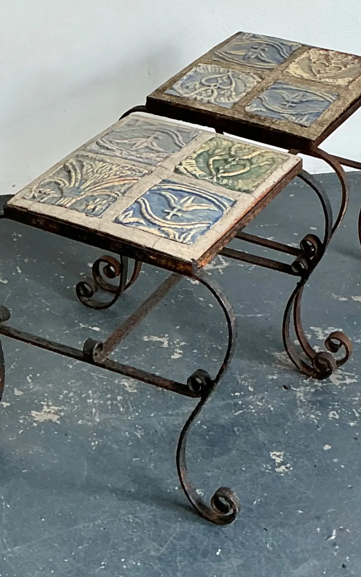 Vintage Italian Distressed Wrought Iron and Ceramic Tile Tables — additional photo 5