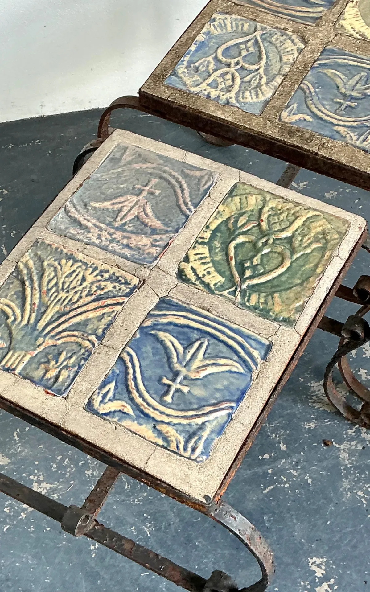 Vintage Italian Distressed Wrought Iron and Ceramic Tile Tables — additional photo 4