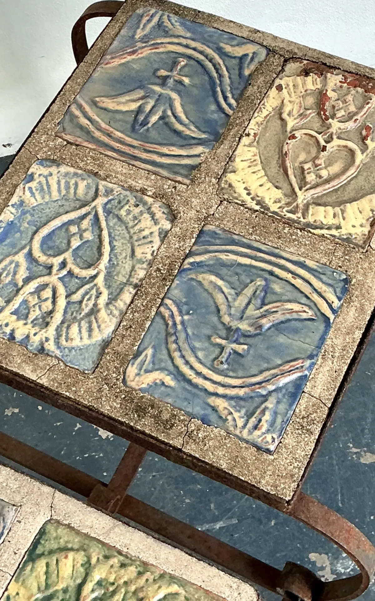 Vintage Italian Distressed Wrought Iron and Ceramic Tile Tables — additional photo 2