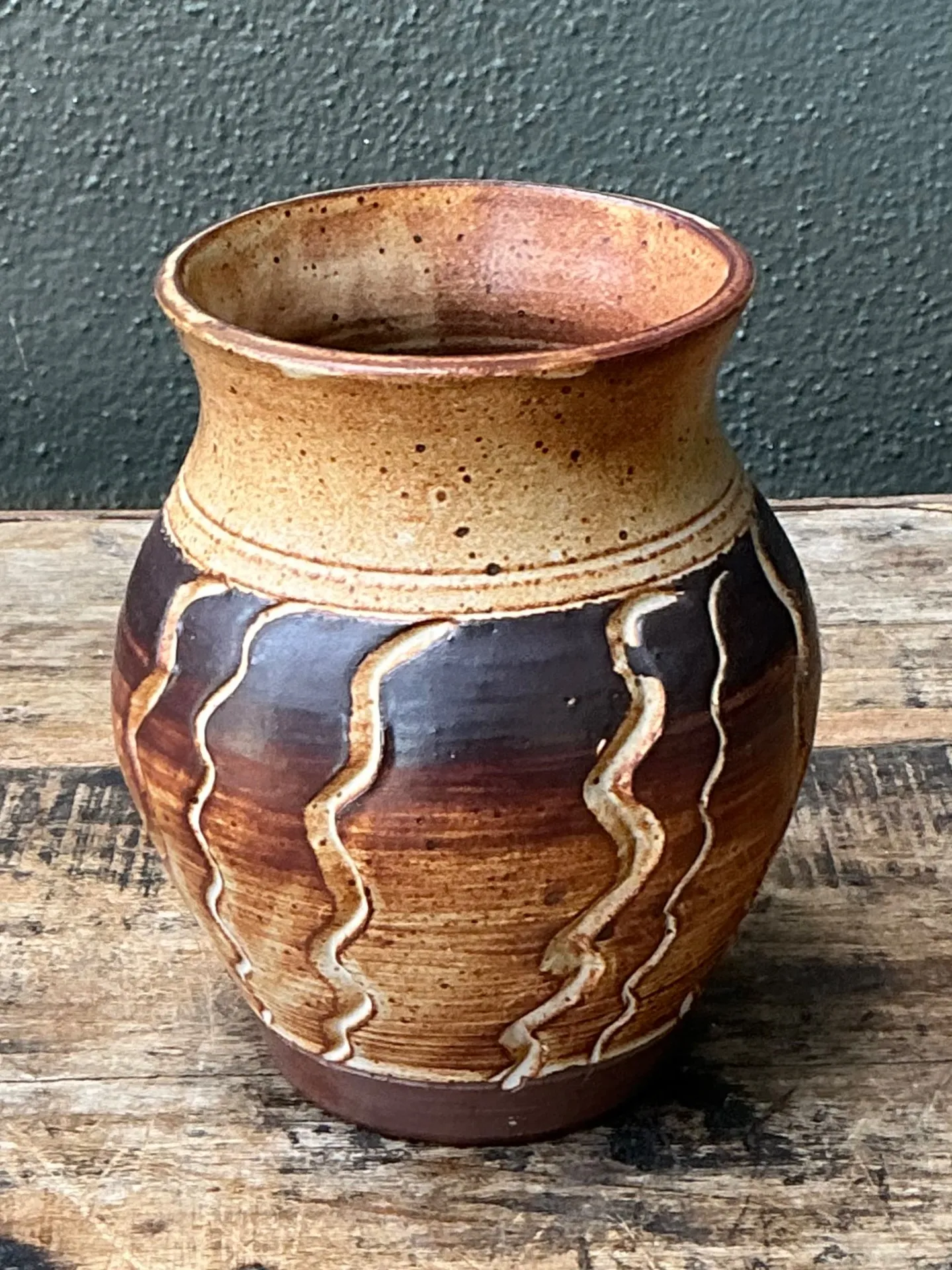 Vintage Handcrafted Ceramic Vase with Wave Motif — additional photo 6