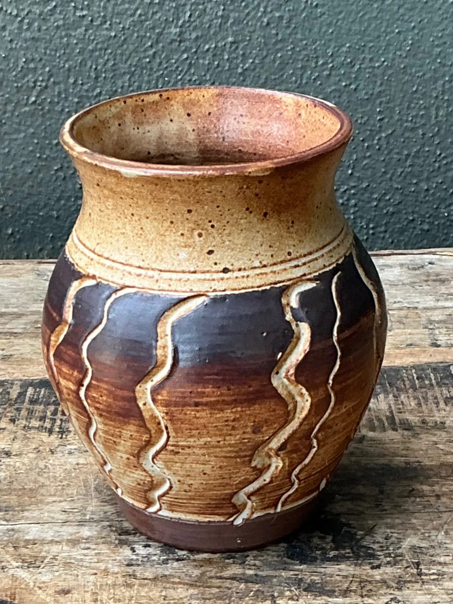 Vintage Handcrafted Ceramic Vase with Wave Motif — additional photo 1