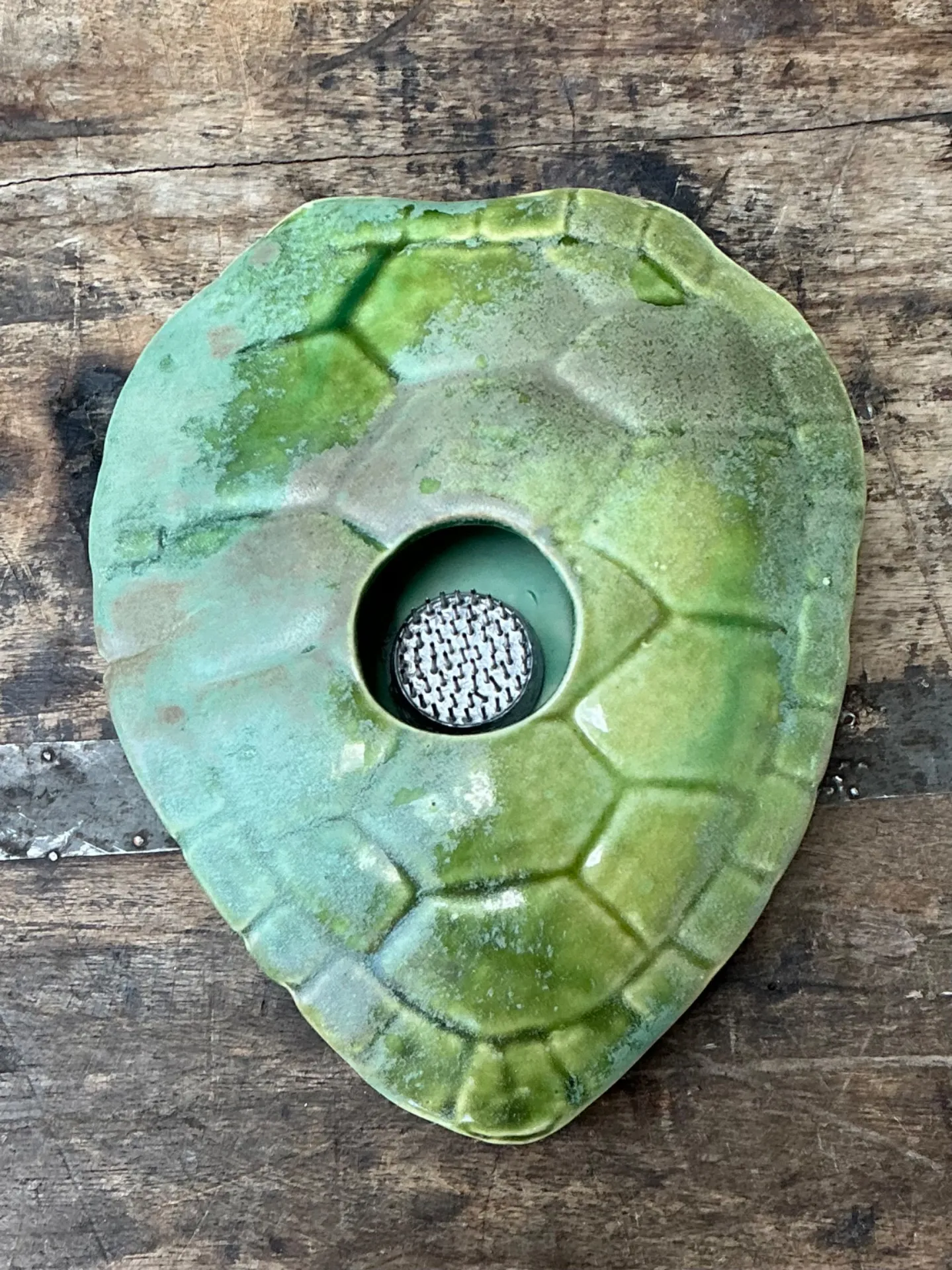 Vintage Green Ceramic Turtle Flower Frog — additional photo 8