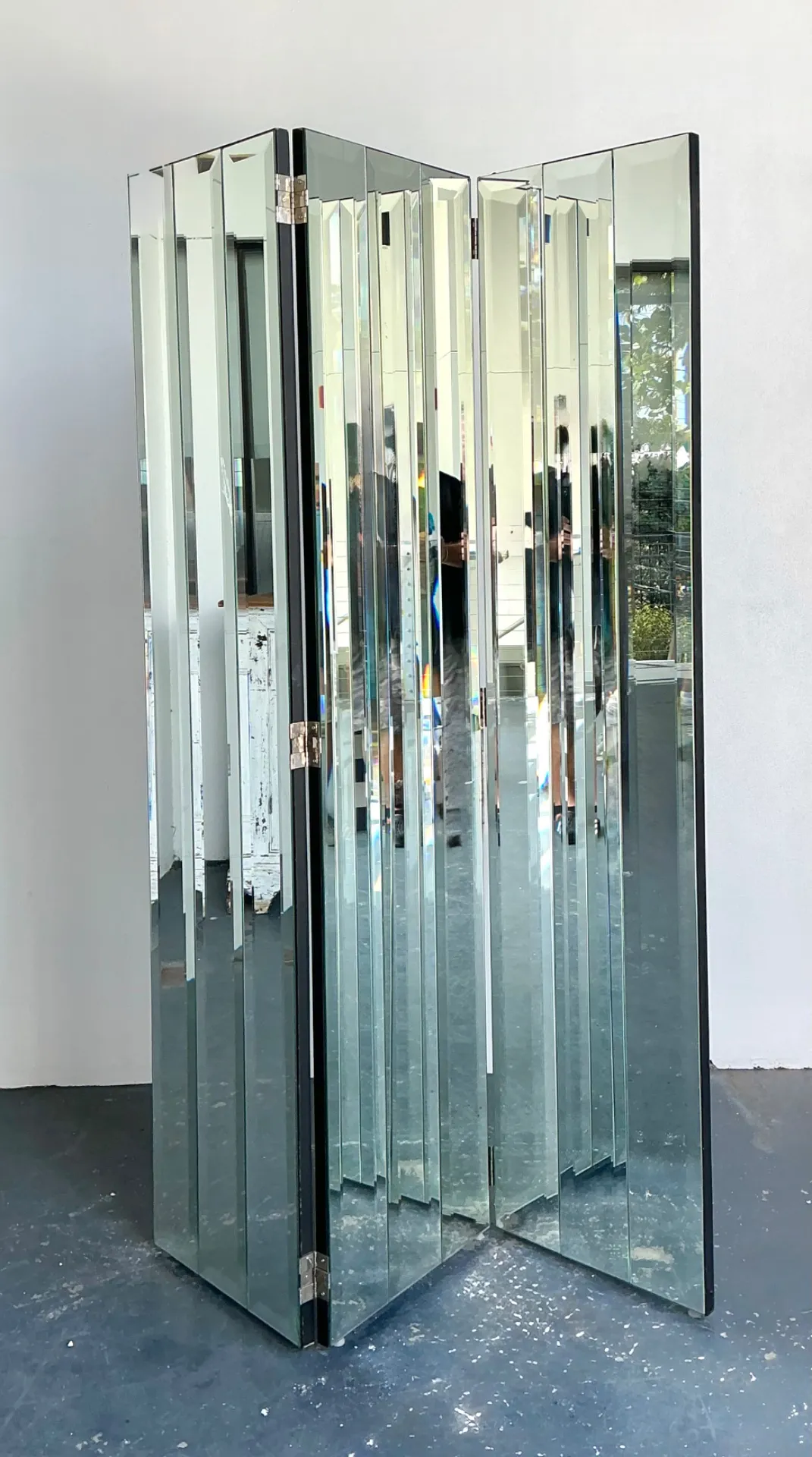 Vintage Beveled Mirrored Folding Screen