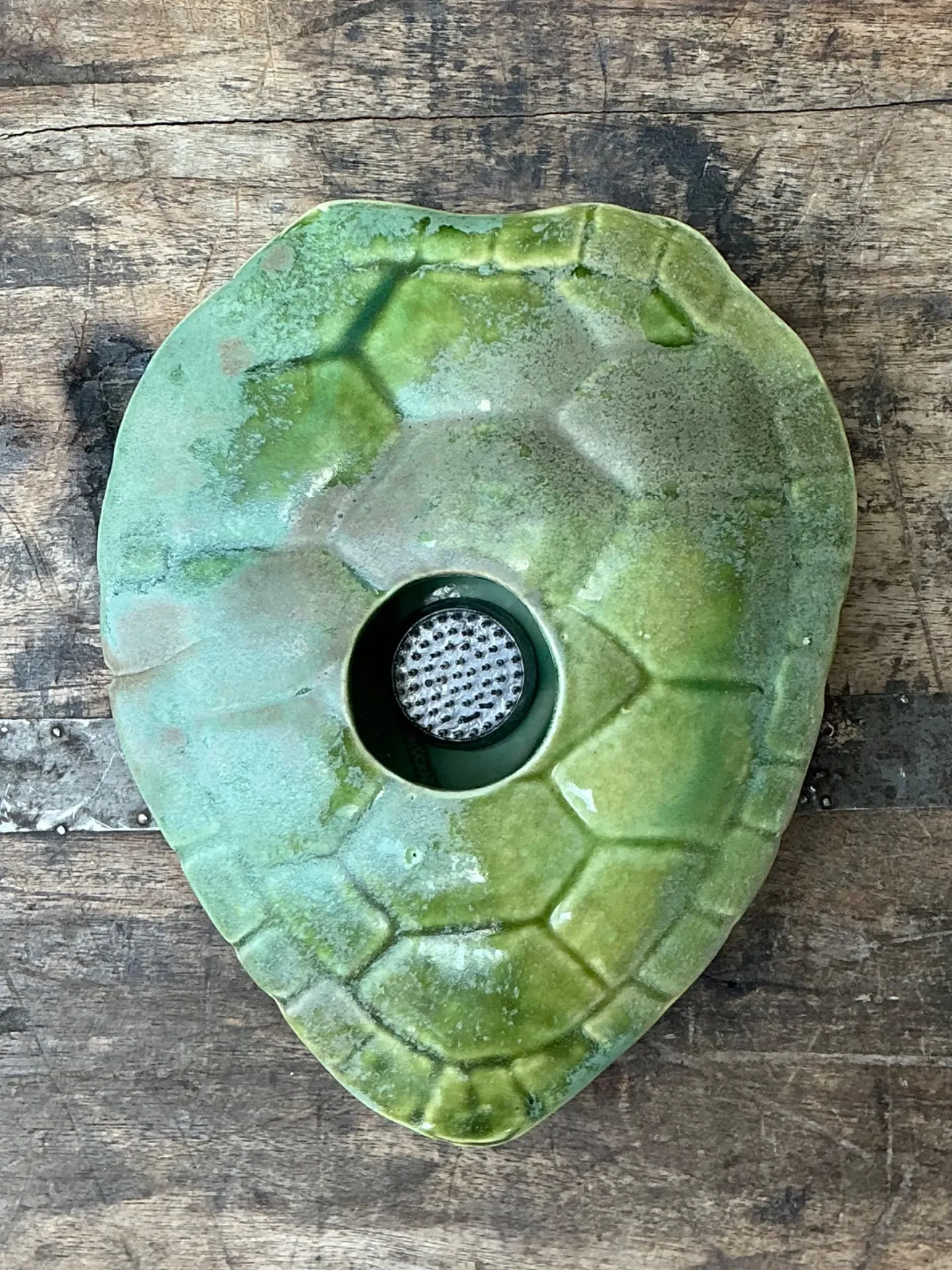 Vintage Green Ceramic Turtle Flower Frog — additional photo 2