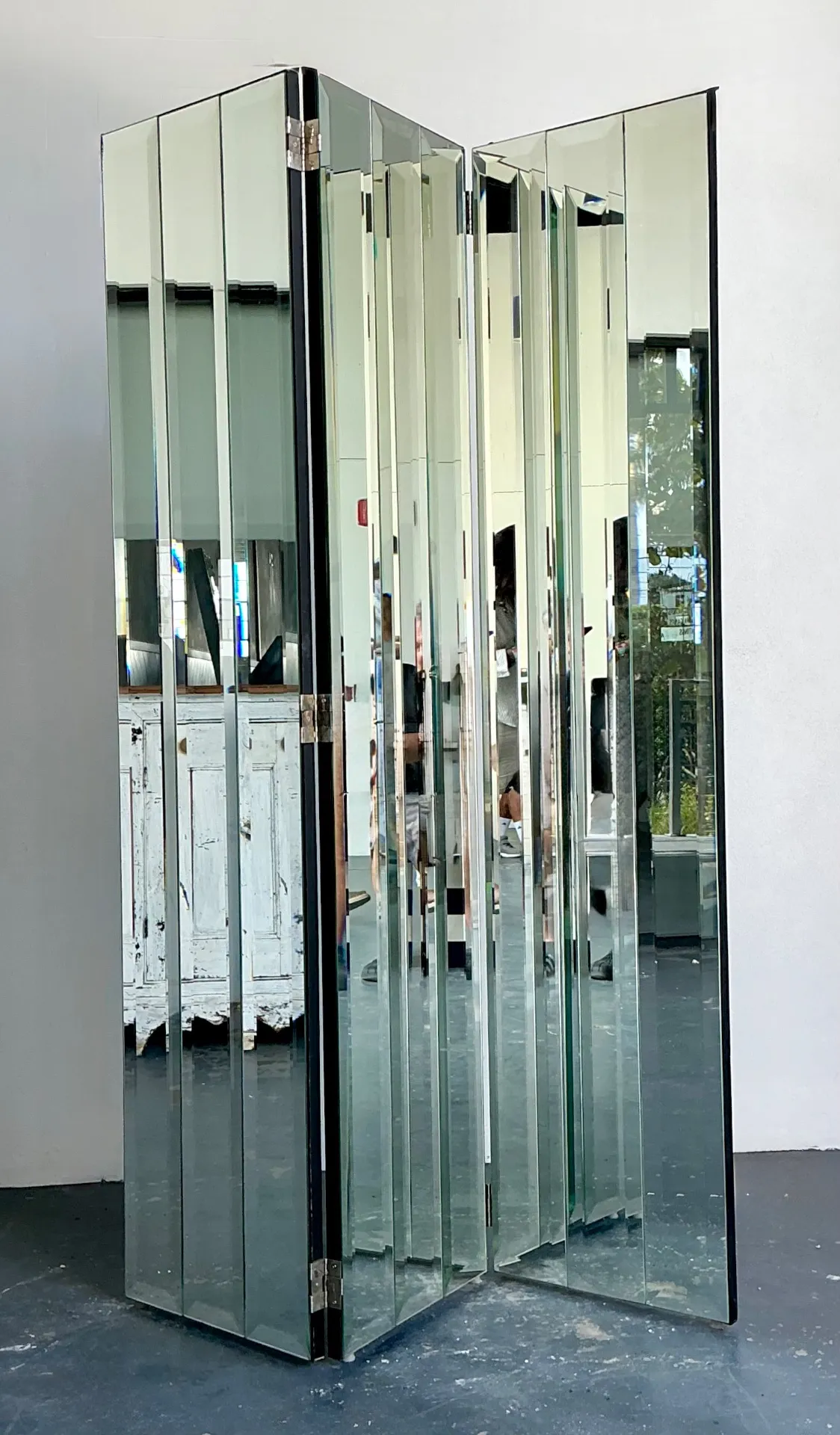 Vintage Beveled Mirrored Folding Screen — additional photo 3