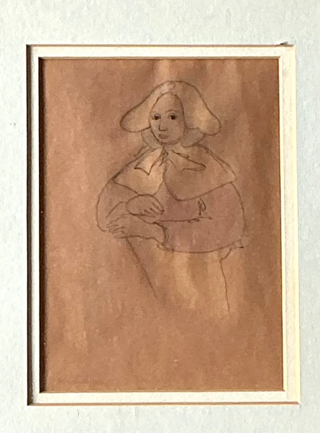 Vintage Portrait Drawing in Frame