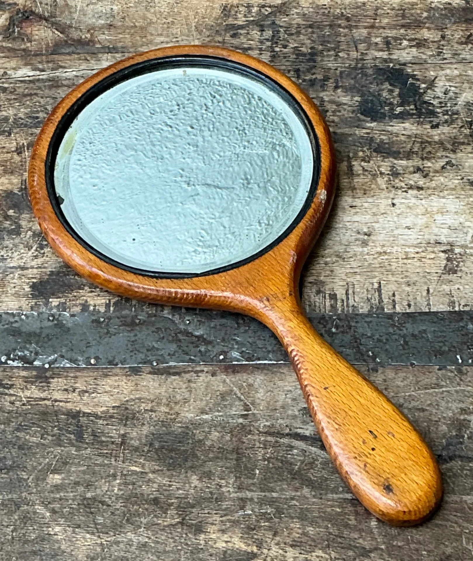 Vintage Art Nouveau Carved Wood Handheld Mirror — additional photo 4