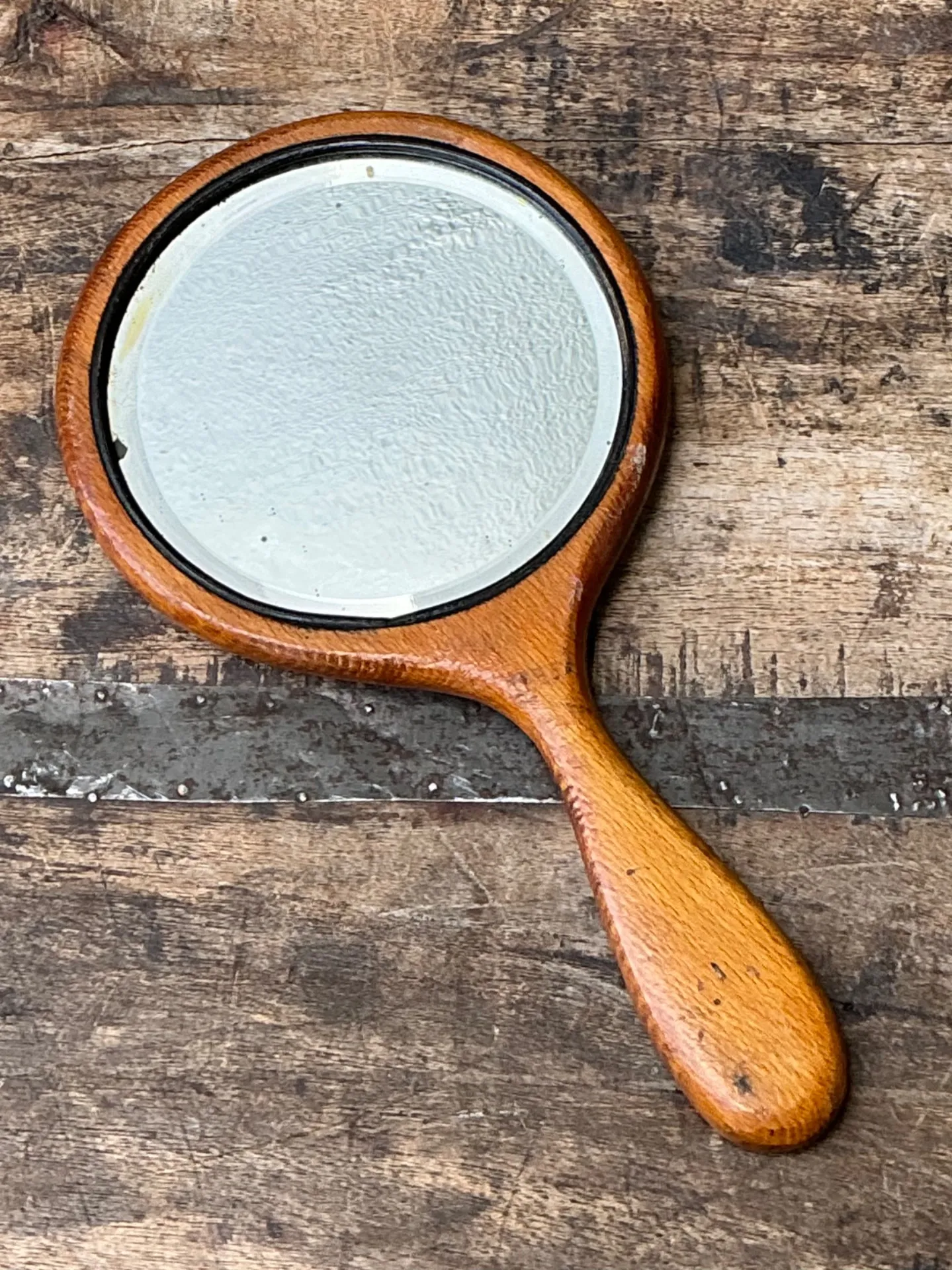 Vintage Art Nouveau Carved Wood Handheld Mirror — additional photo 1