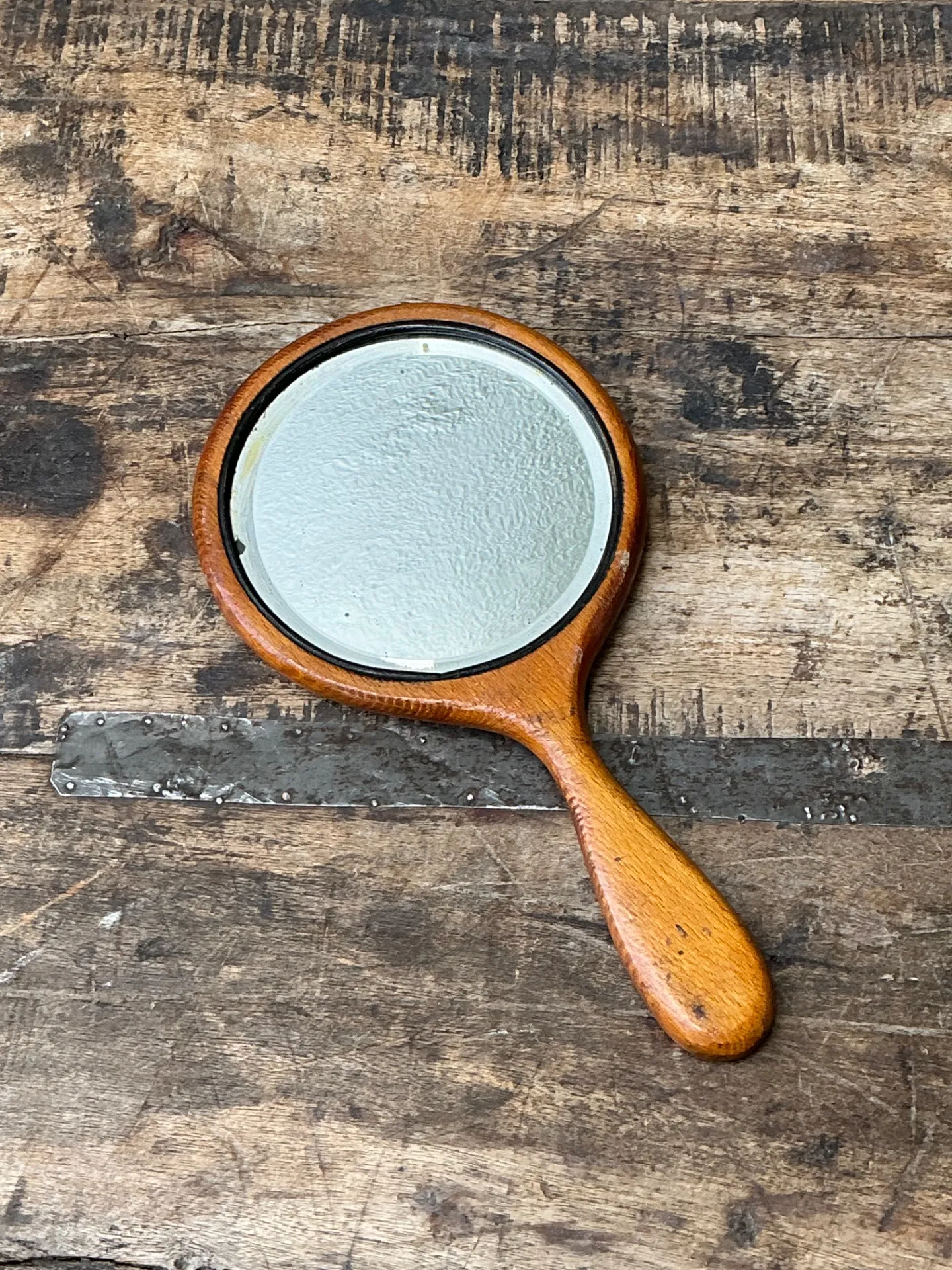 Vintage Art Nouveau Carved Wood Handheld Mirror — additional photo 7