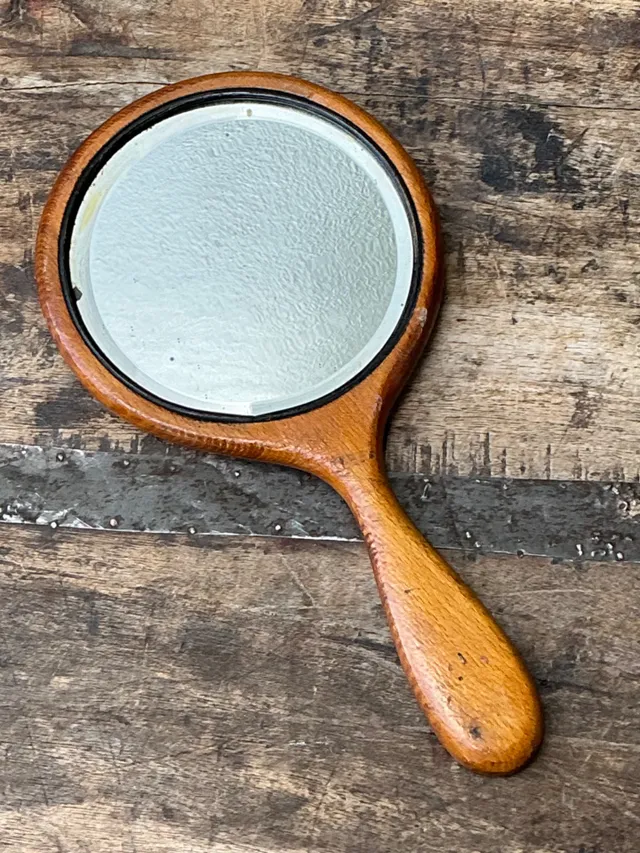 Vintage Art Nouveau Carved Wood Handheld Mirror — additional photo 3
