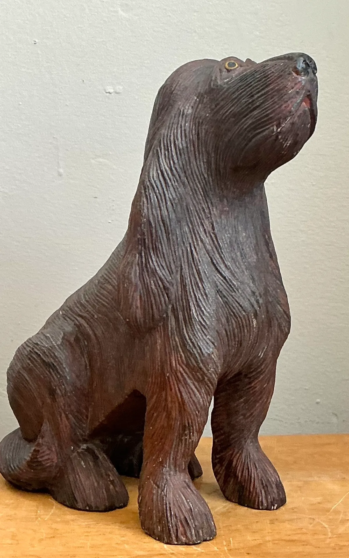 Vintage Carved Wood Dog Sculpture