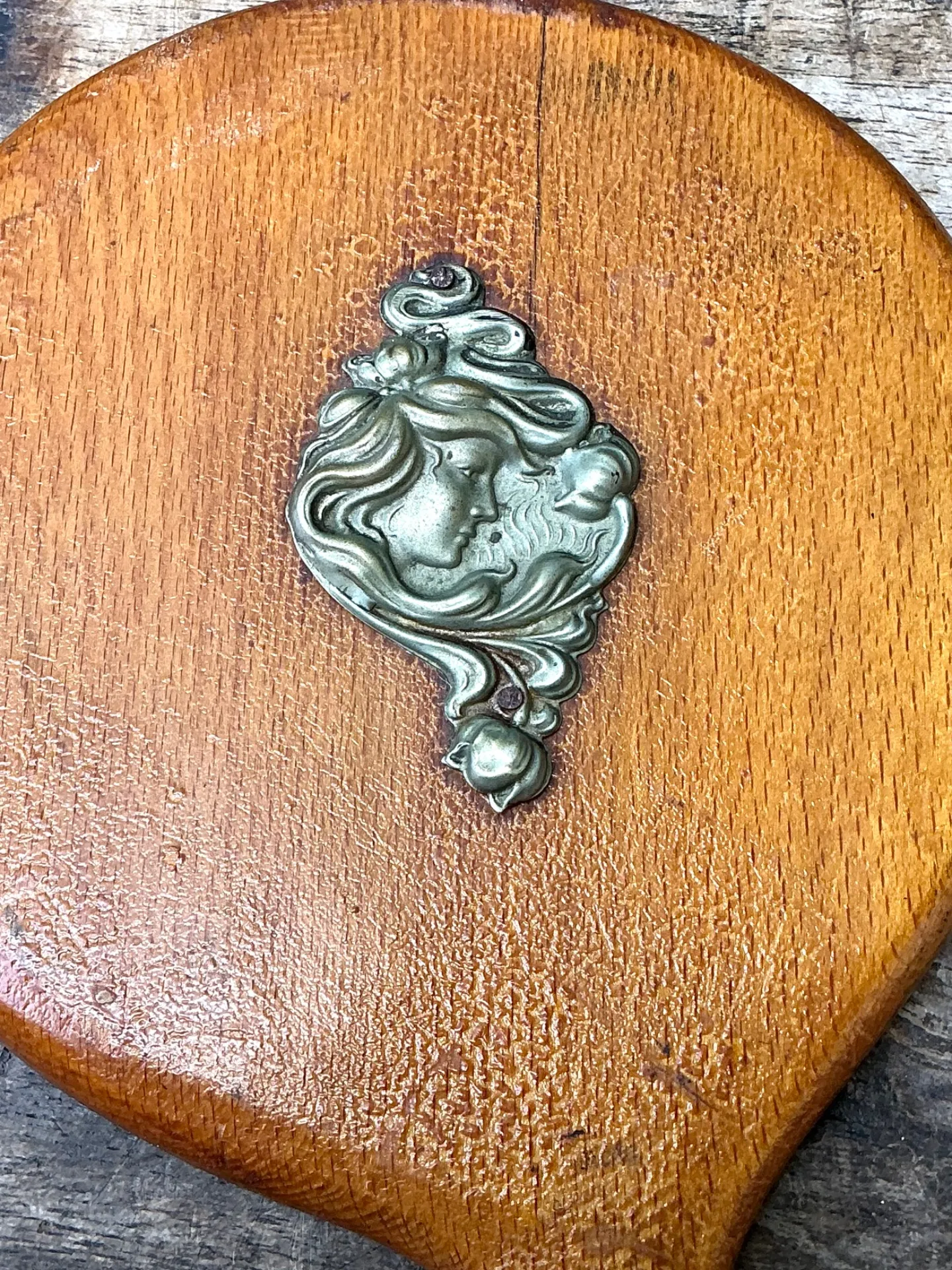 Vintage Art Nouveau Carved Wood Handheld Mirror — additional photo 6