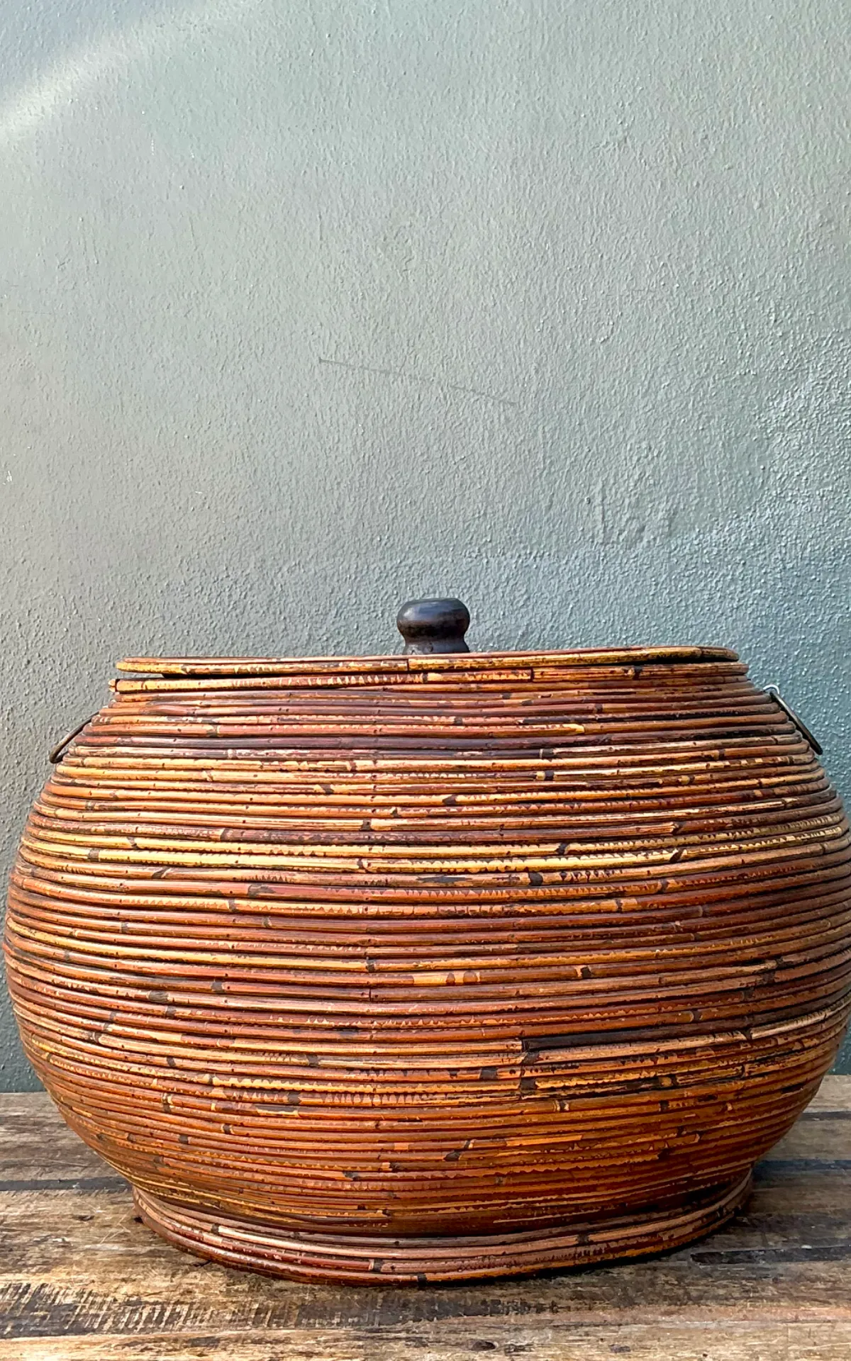 Vintage Pencil Reed Lidded Basket — additional photo 2