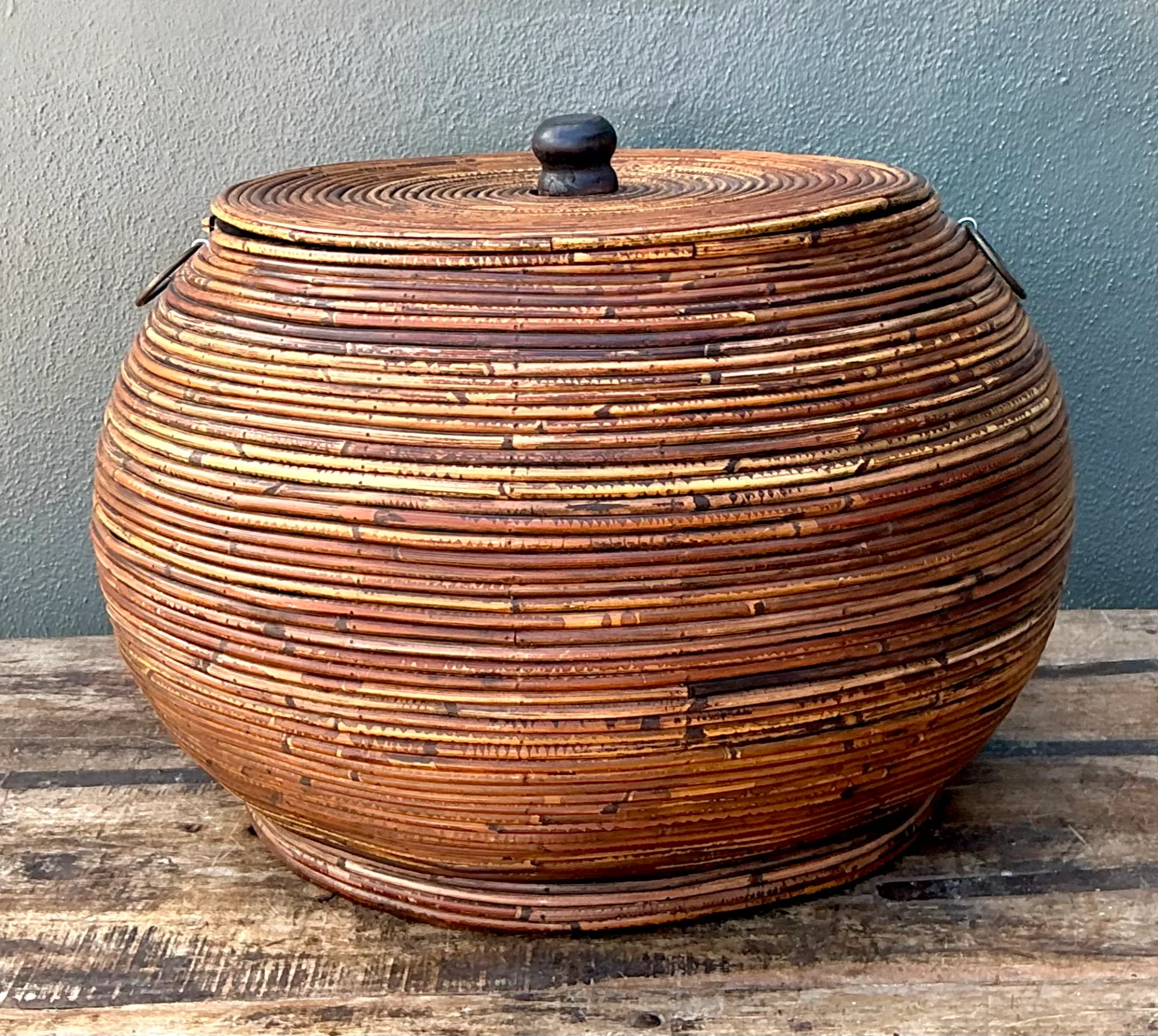 Vintage Pencil Reed Lidded Basket — additional photo 7