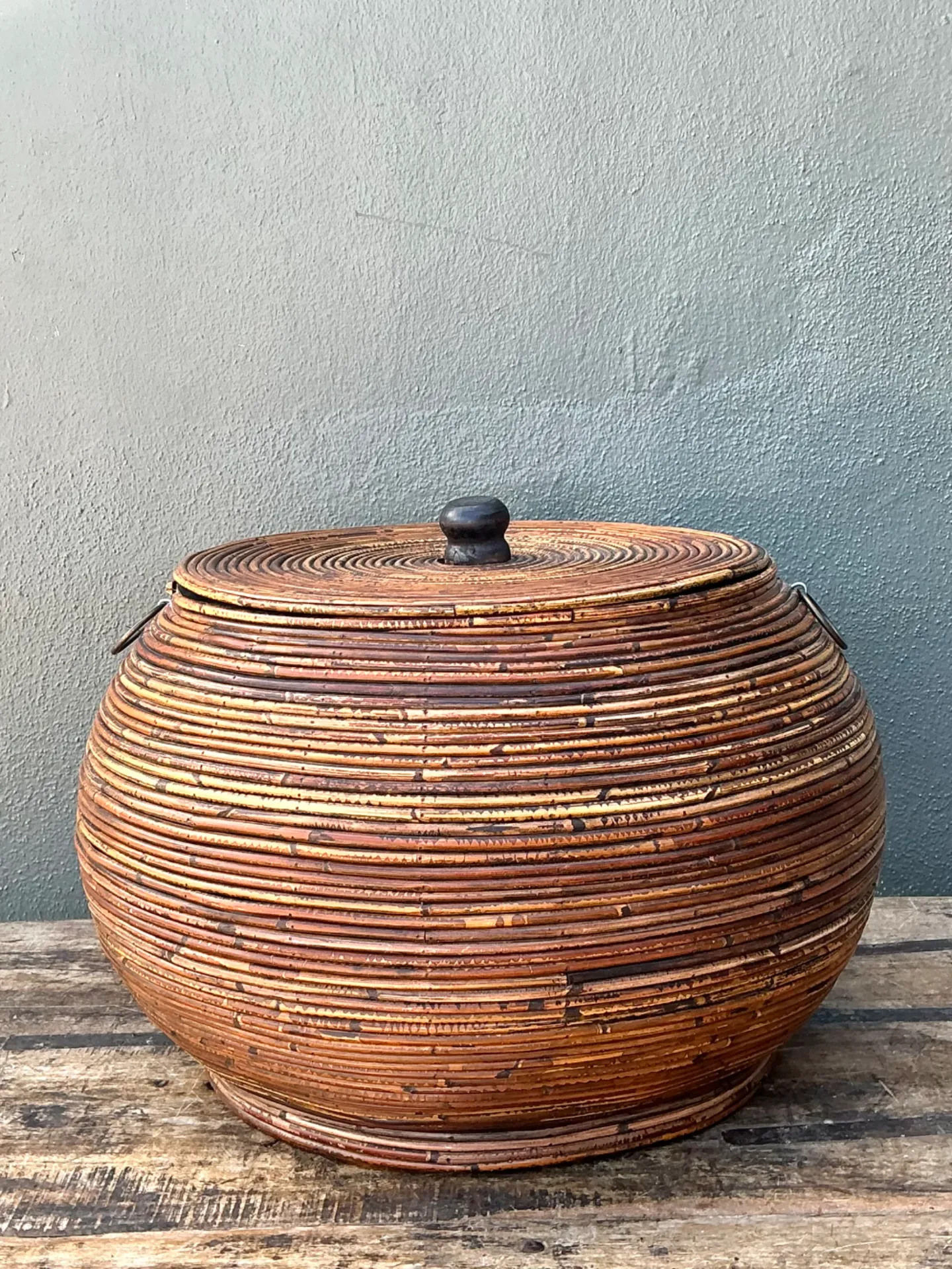 Vintage Pencil Reed Lidded Basket — additional photo 5