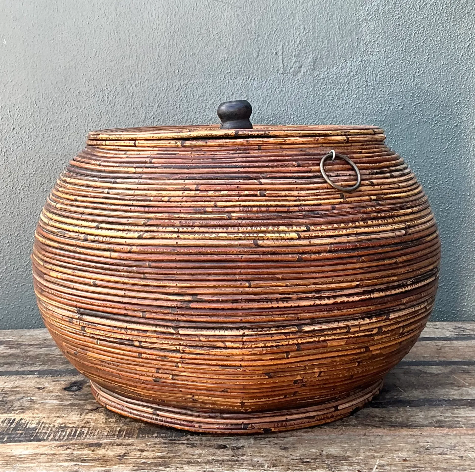 Vintage Pencil Reed Lidded Basket — additional photo 1