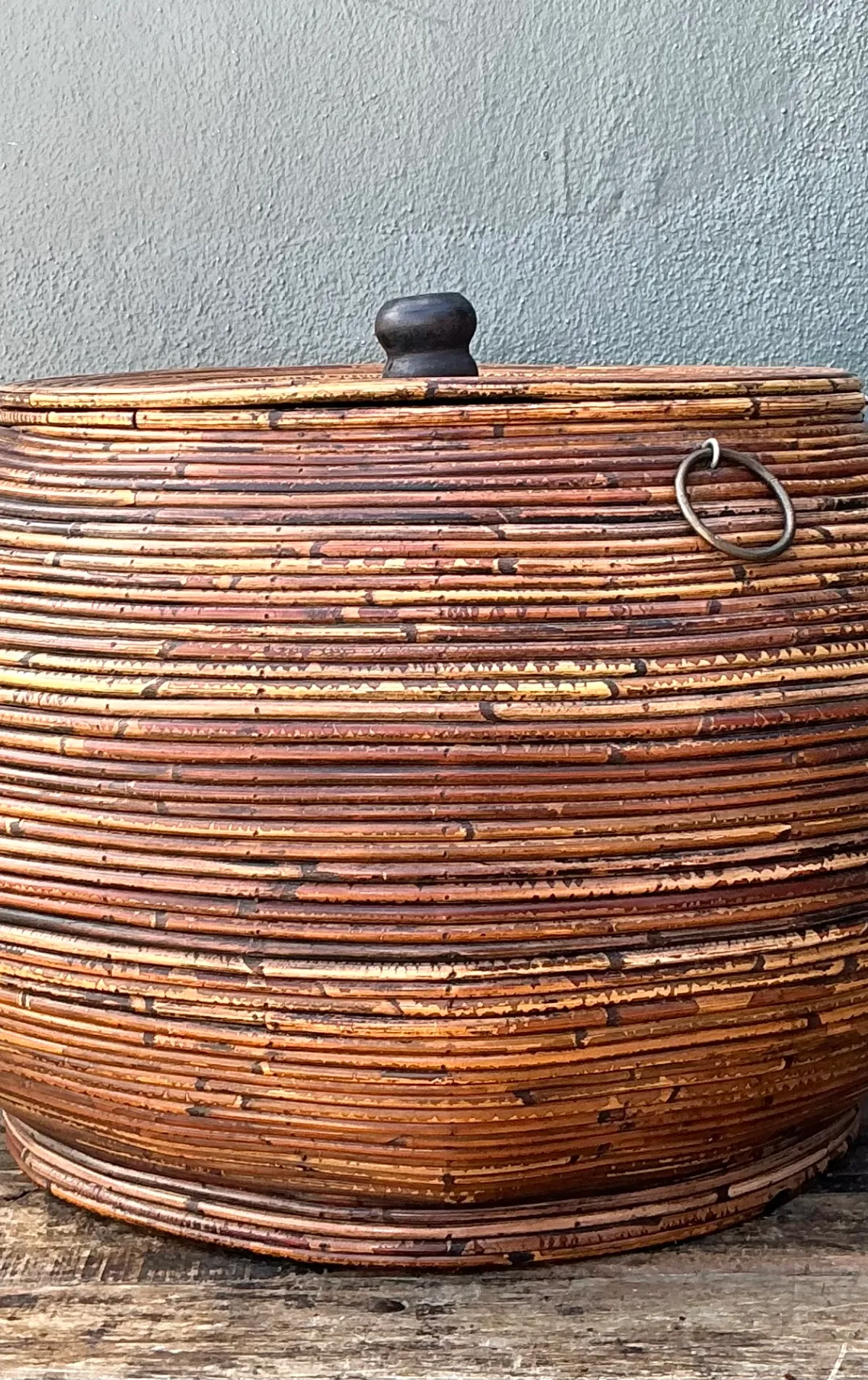 Vintage Pencil Reed Lidded Basket
