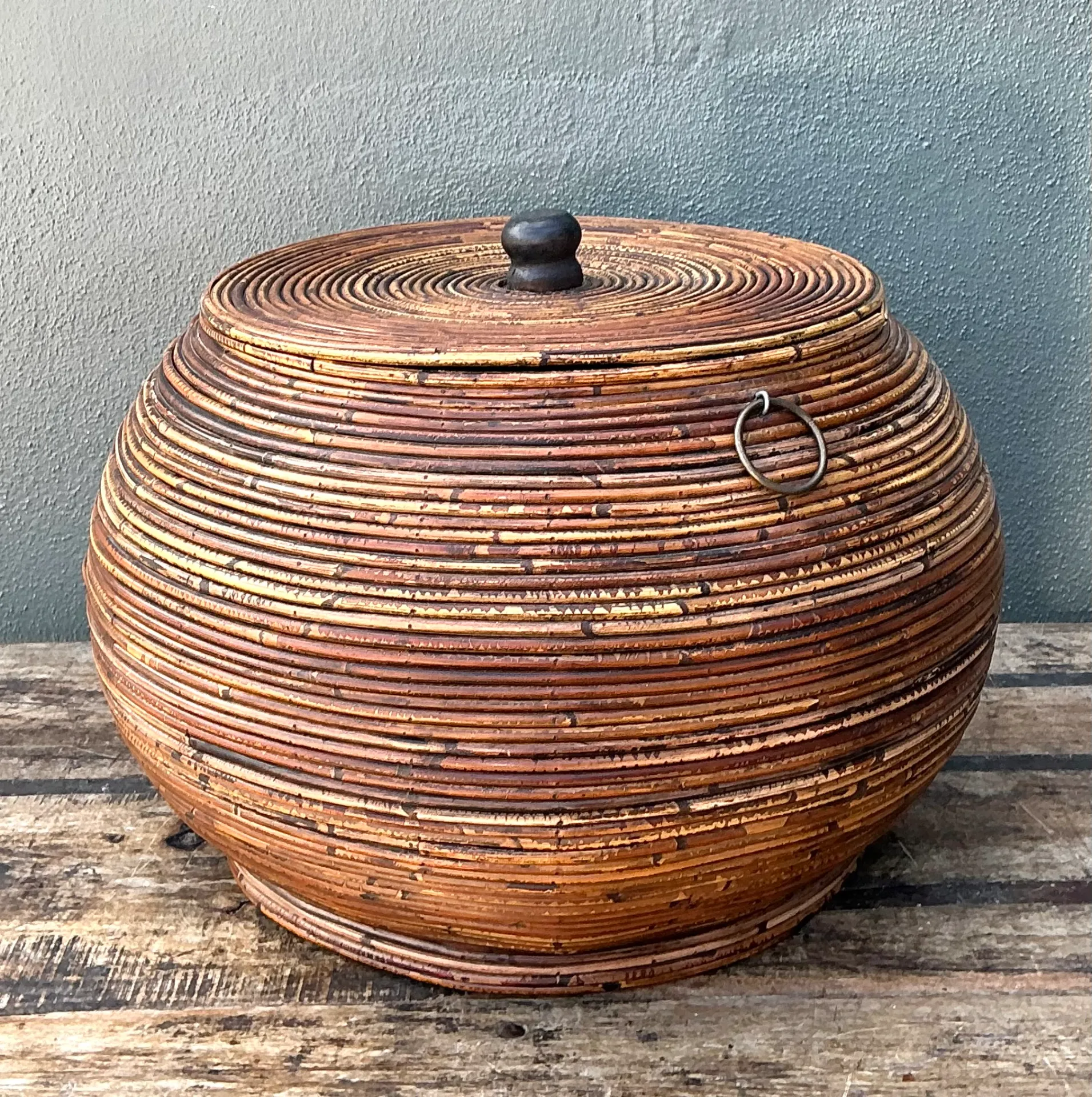 Vintage Pencil Reed Lidded Basket — additional photo 8