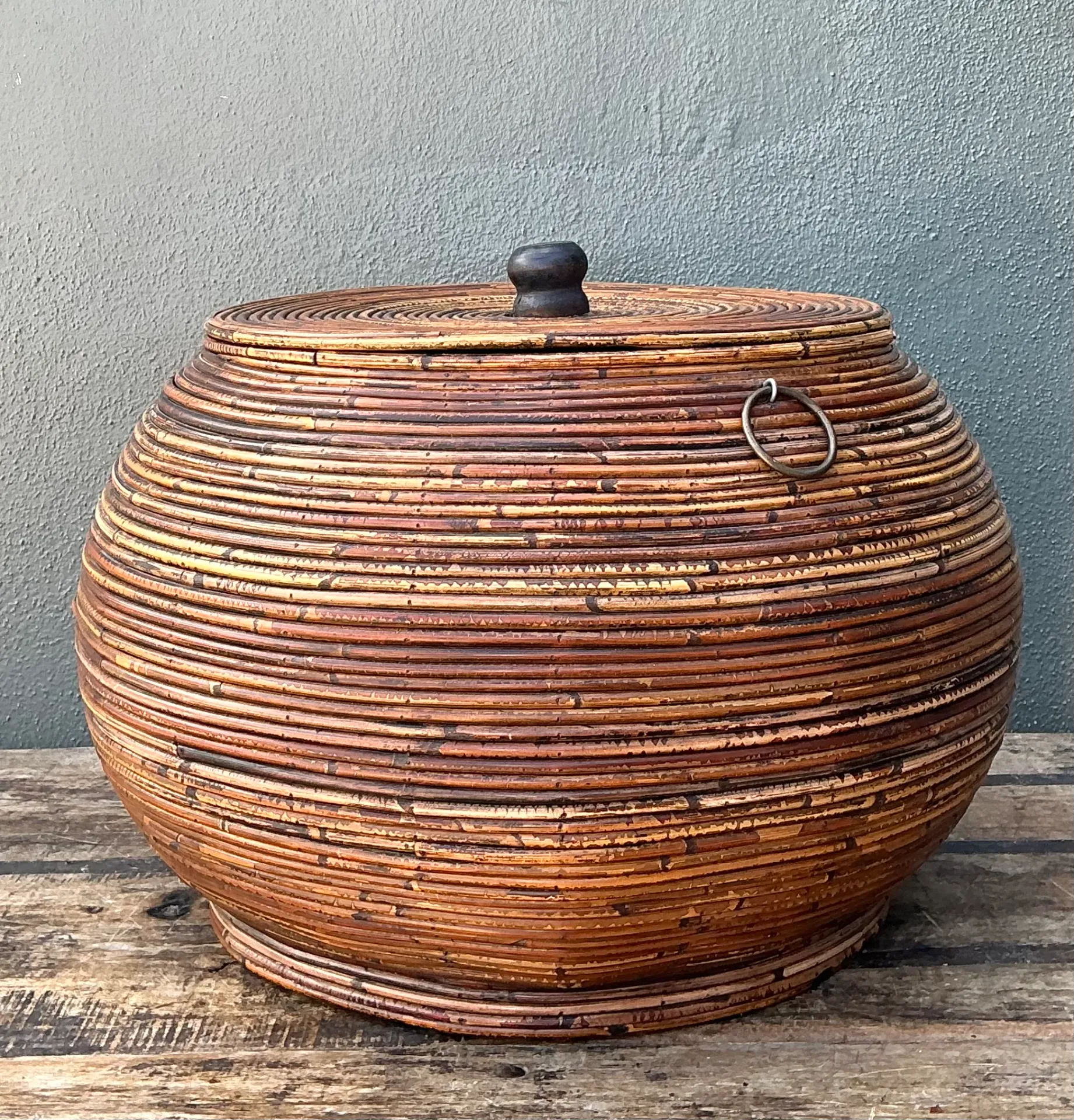 Vintage Pencil Reed Lidded Basket — additional photo 6