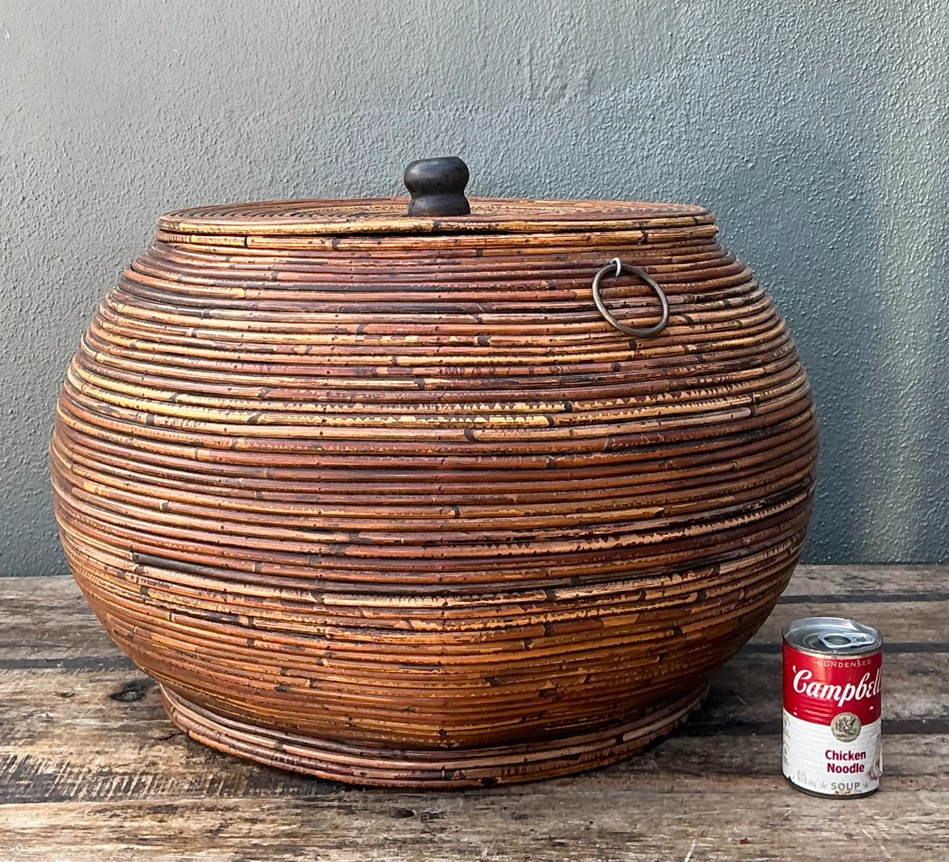 Vintage Pencil Reed Lidded Basket — additional photo 4