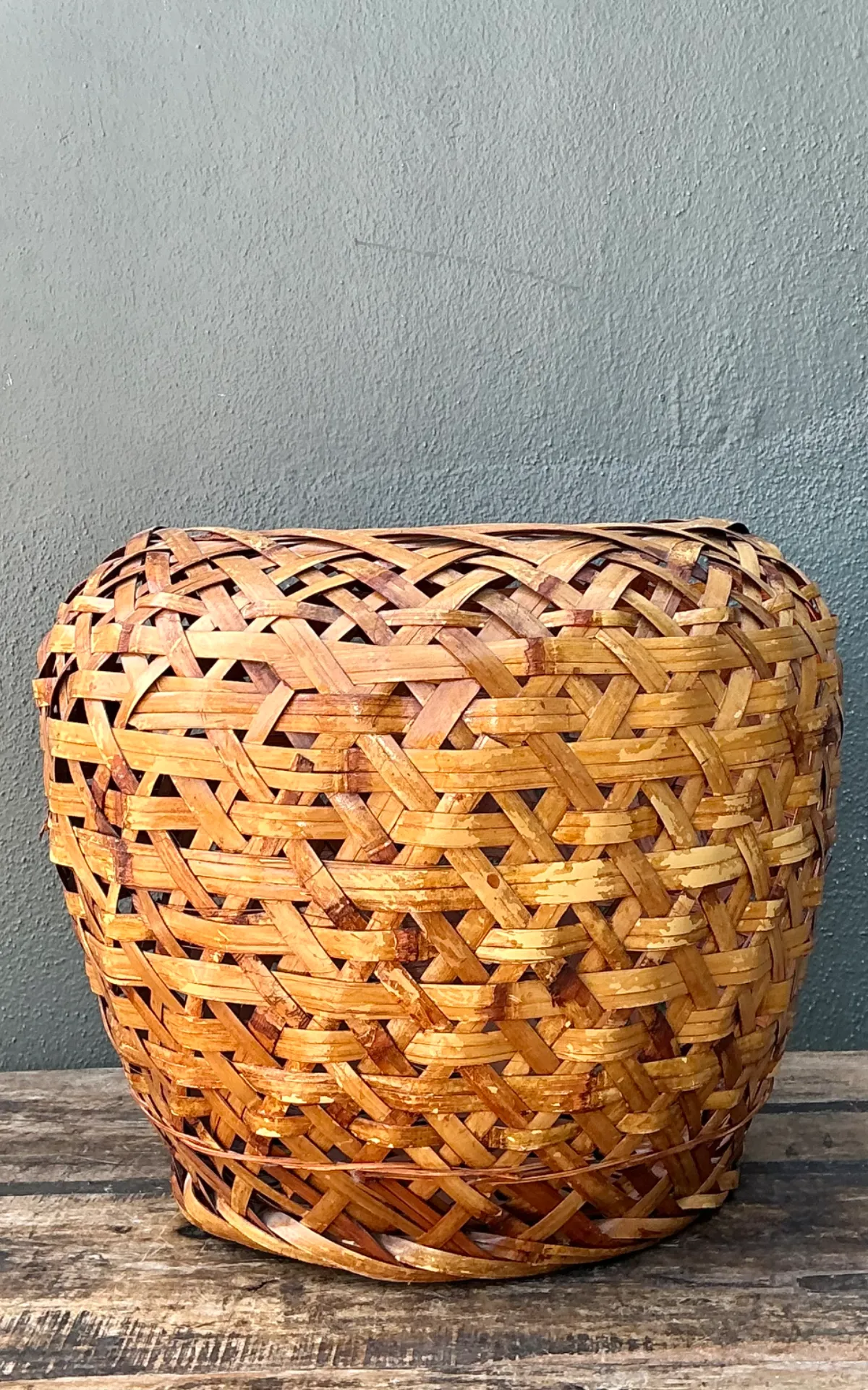Vintage Japanese Ikebana Woven Rattan Basket
