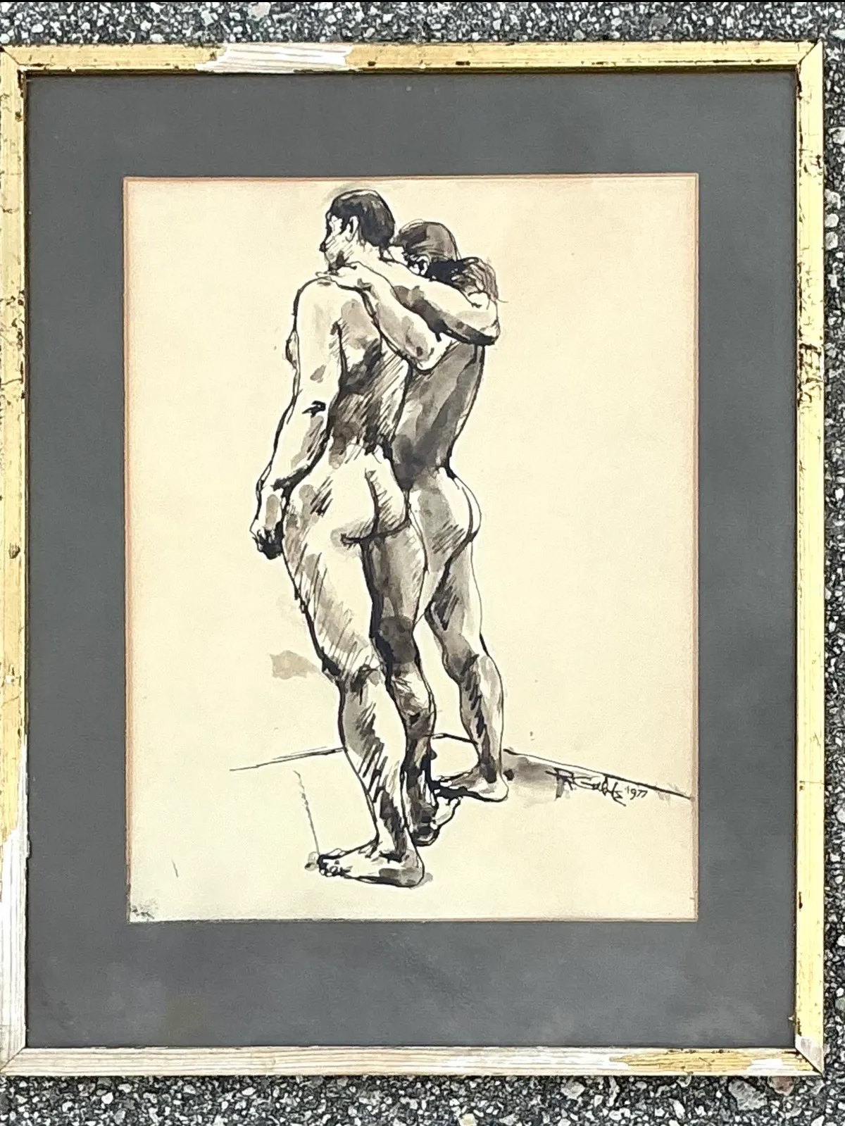 Vintage Original 1977 Framed Figurative Male Nudes — additional photo 4