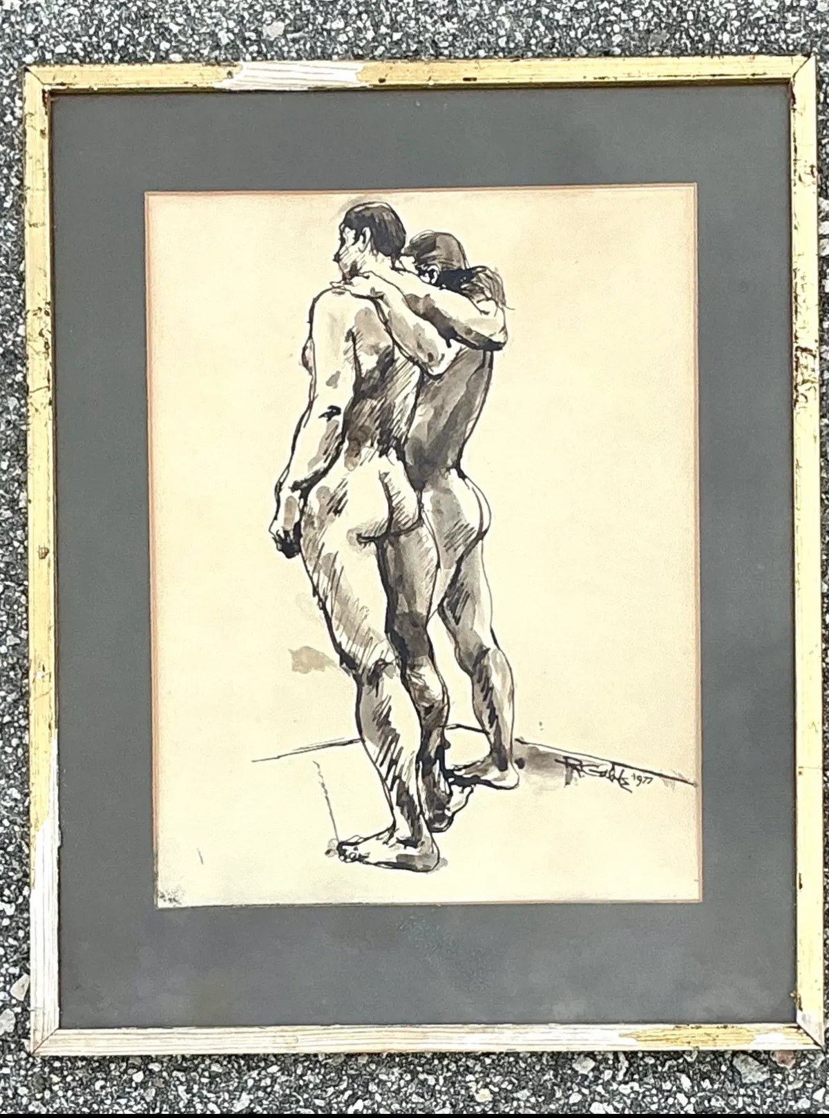 Vintage Original 1977 Framed Figurative Male Nudes