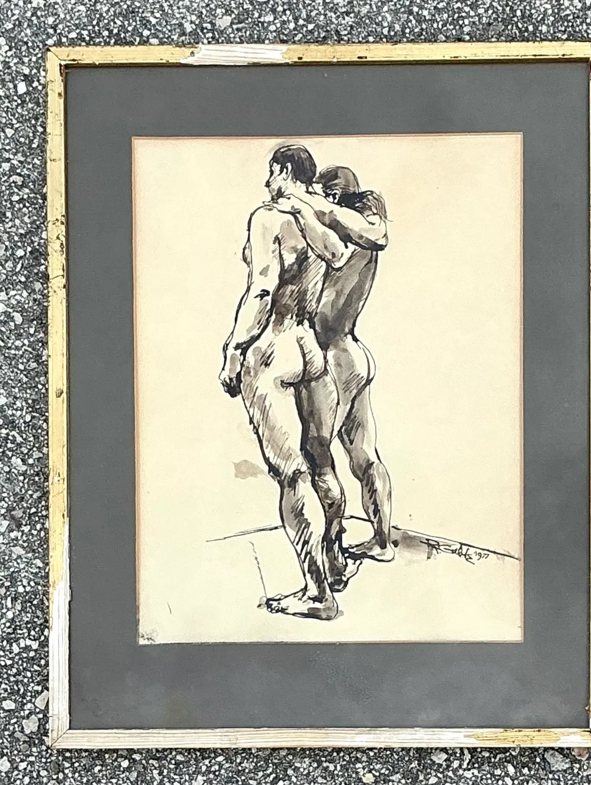 Vintage Original 1977 Framed Figurative Male Nudes — additional photo 5