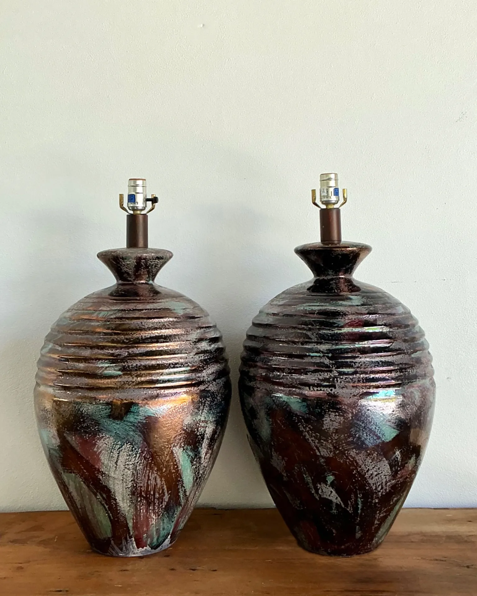 Vintage Glazed Metallic Ceramic Lamps - Set of 2 — additional photo 3