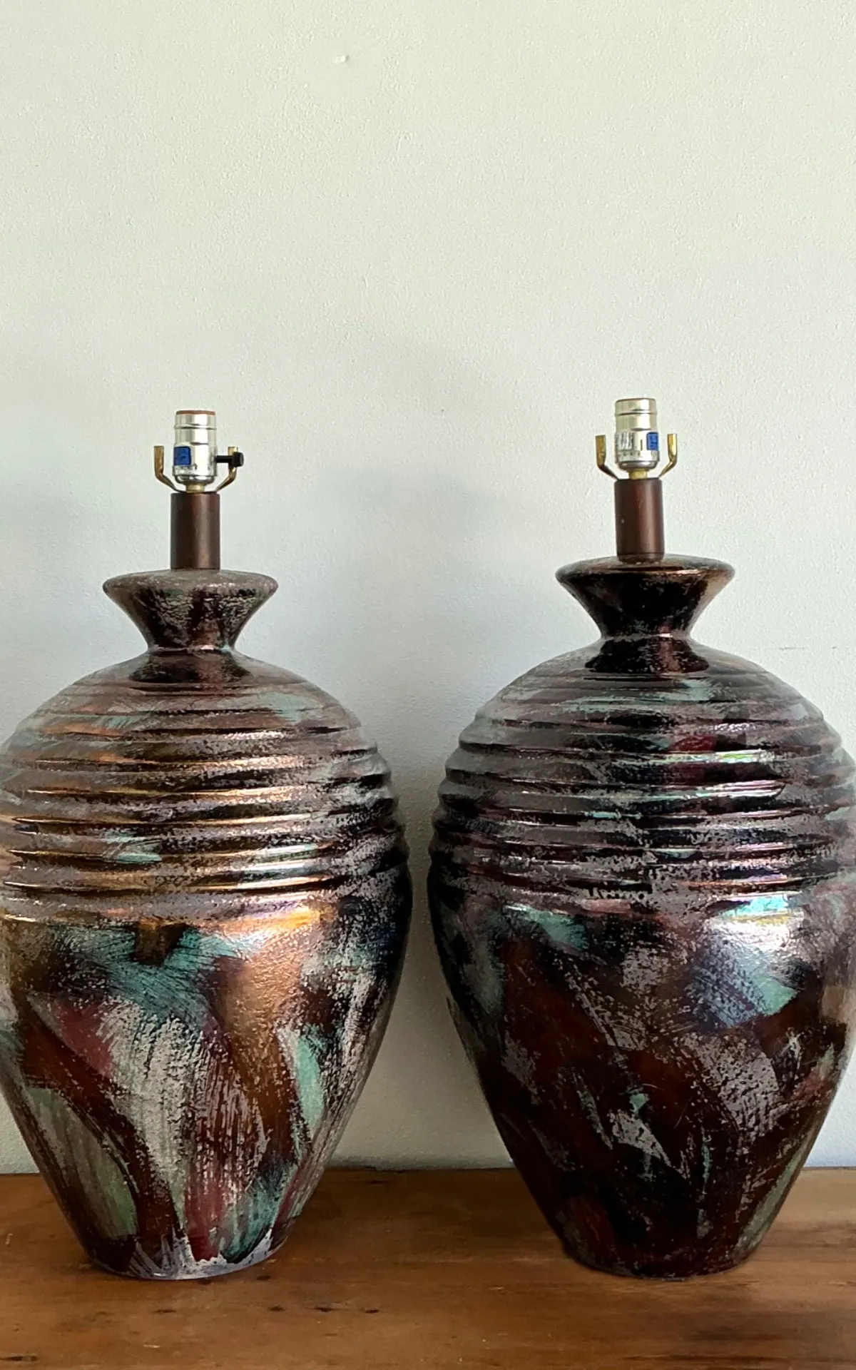 Vintage Glazed Metallic Ceramic Lamps - Set of 2 — additional photo 3