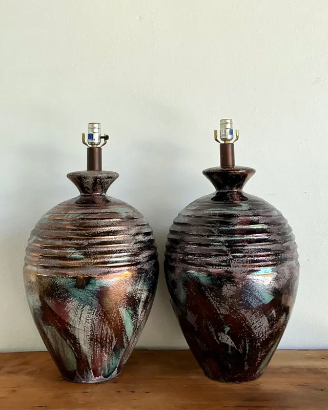 Vintage Glazed Metallic Ceramic Lamps - Set of 2 — additional photo 3