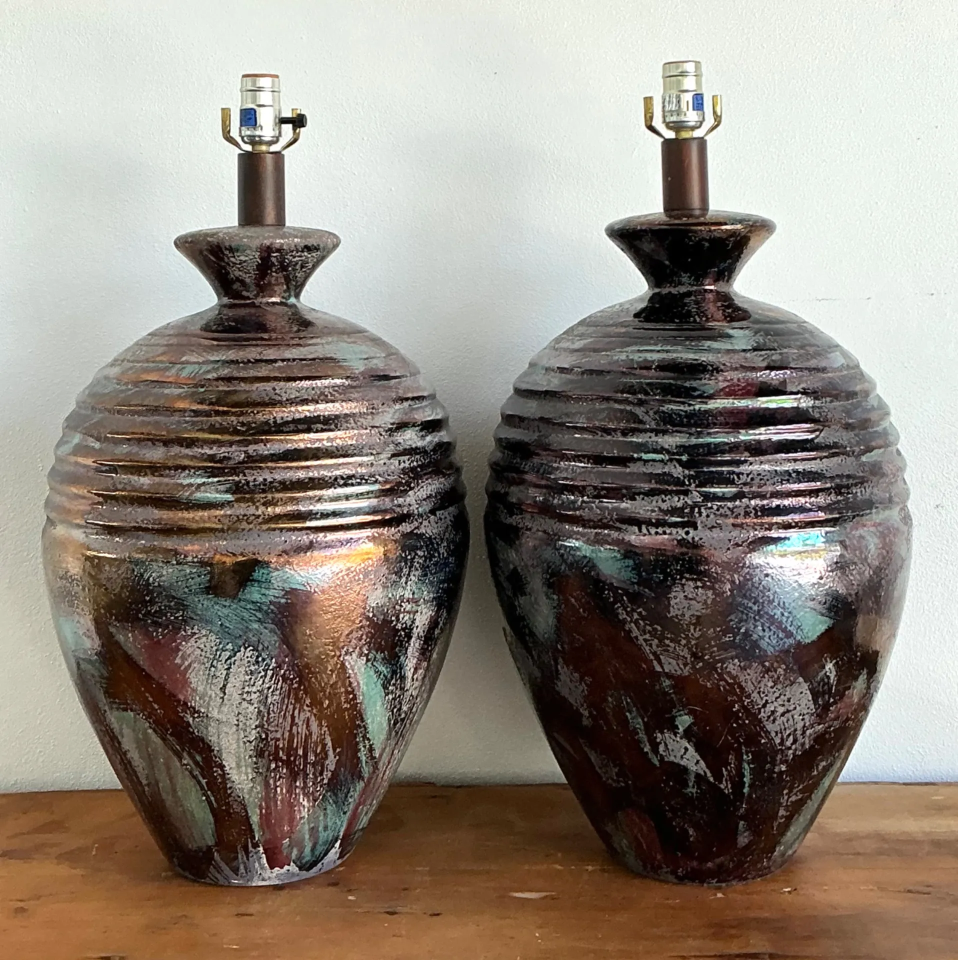 Vintage Glazed Metallic Ceramic Lamps - Set of 2 — additional photo 4
