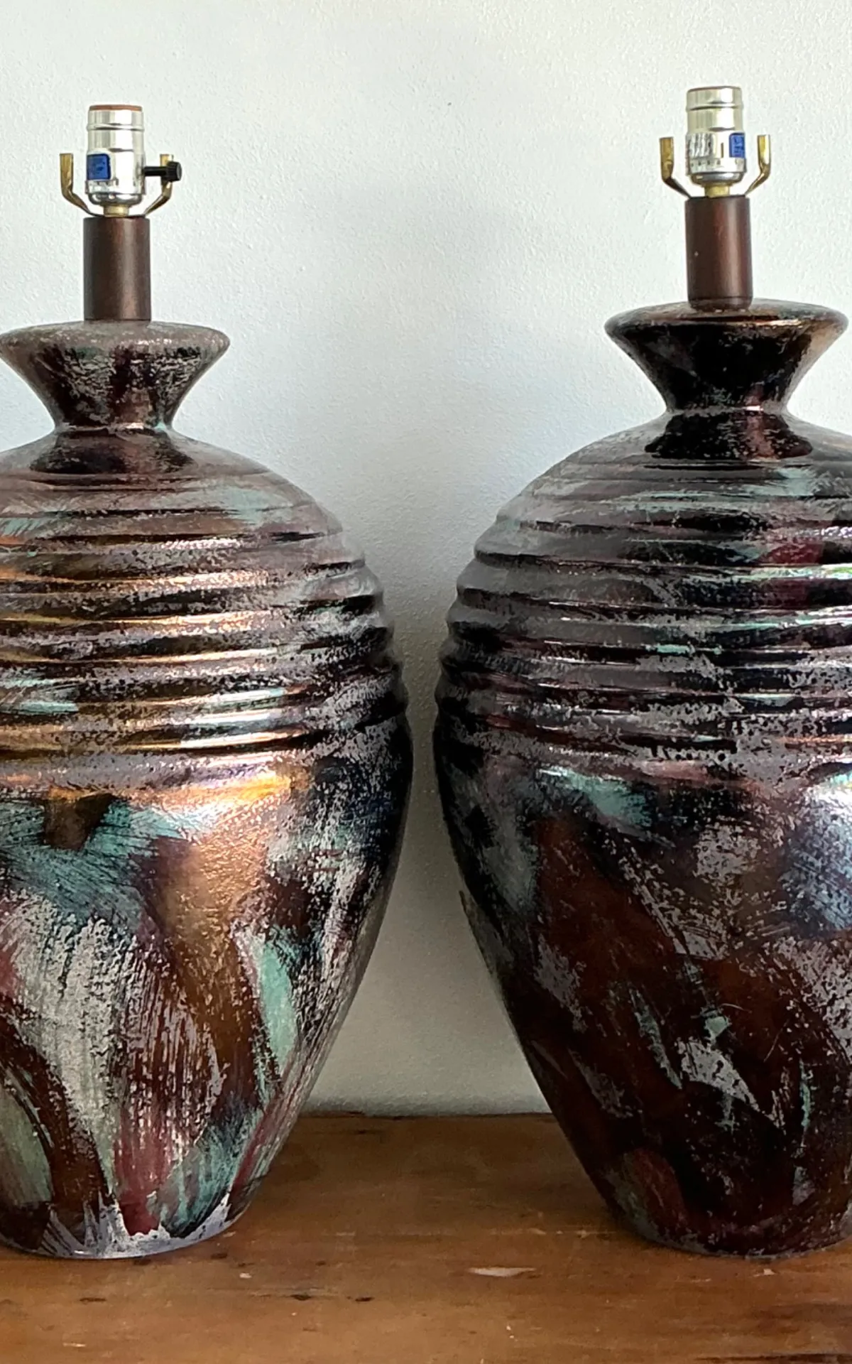 Vintage Glazed Metallic Ceramic Lamps - Set of 2 — additional photo 4