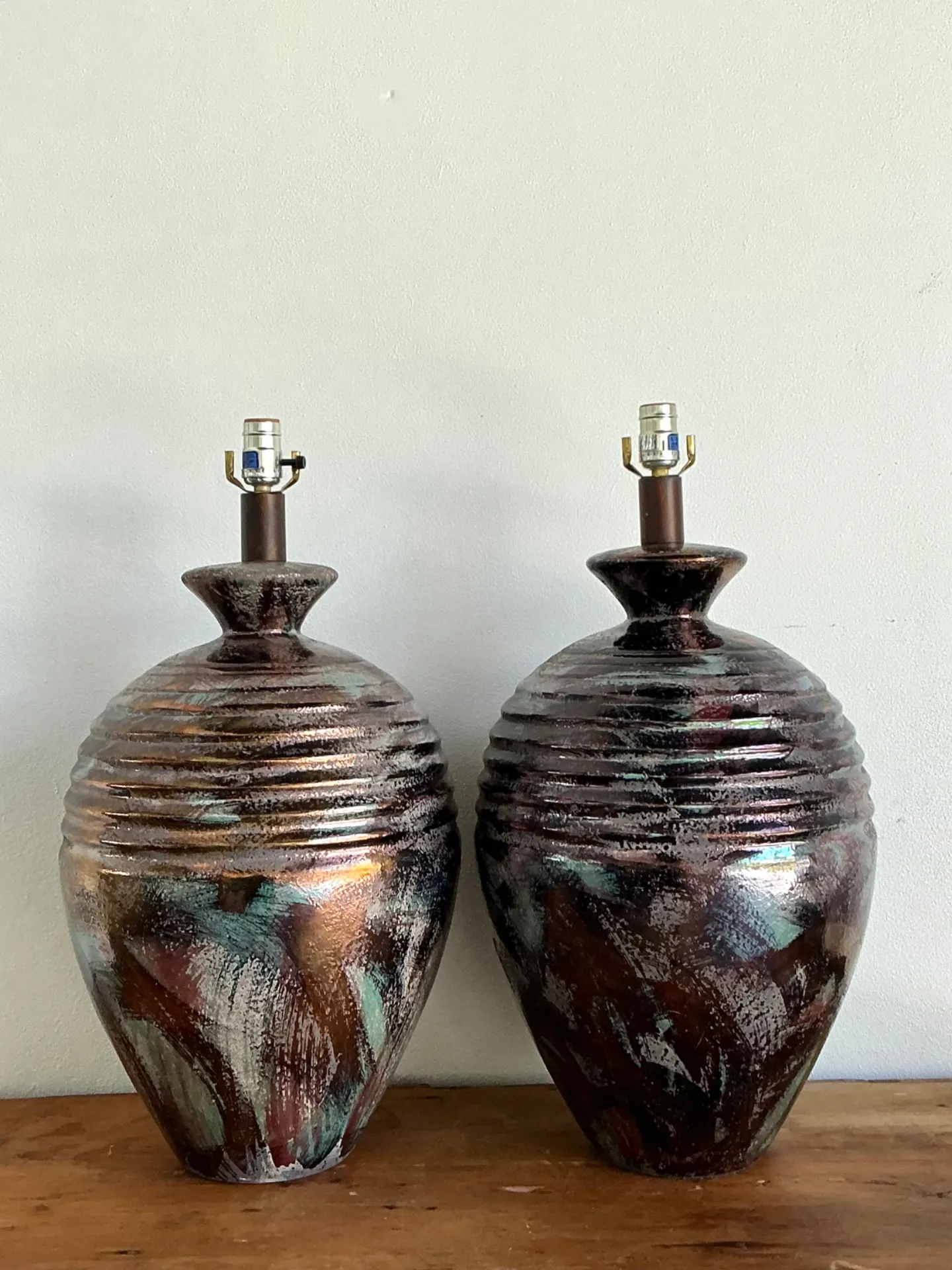 Vintage Glazed Metallic Ceramic Lamps - Set of 2 — additional photo 6