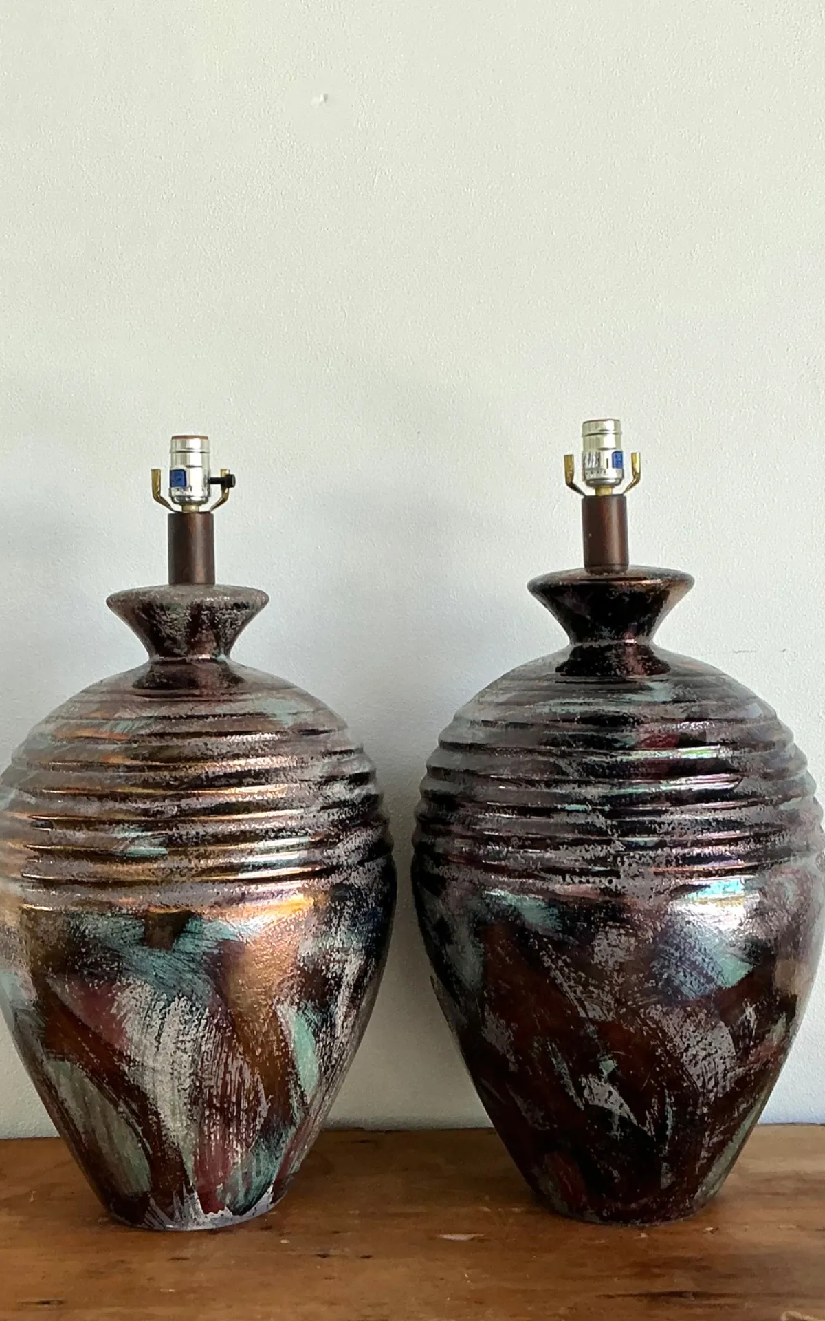 Vintage Glazed Metallic Ceramic Lamps - Set of 2 — additional photo 6