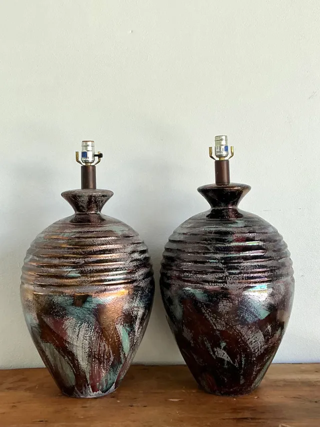 Vintage Glazed Metallic Ceramic Lamps - Set of 2 — additional photo 6