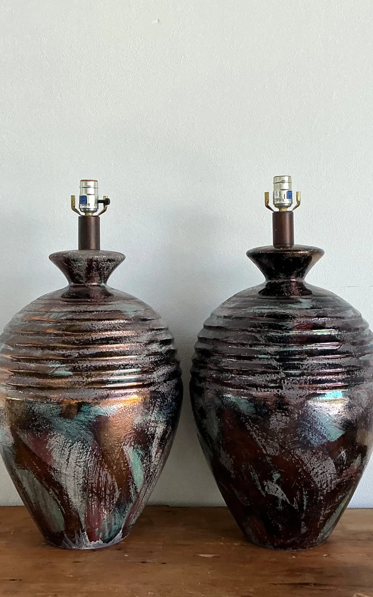 Vintage Glazed Metallic Ceramic Lamps - Set of 2 — additional photo 8