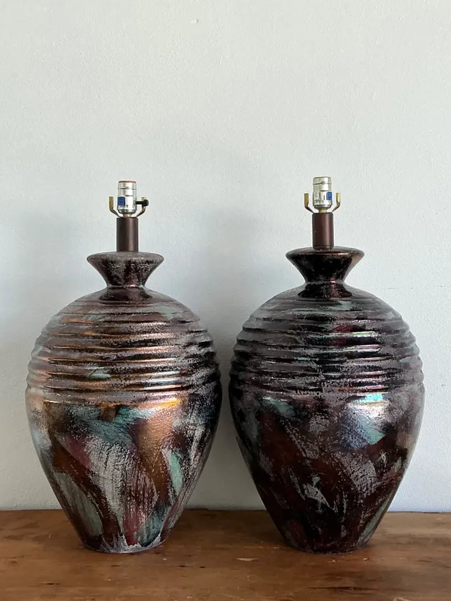 Vintage Glazed Metallic Ceramic Lamps - Set of 2 — additional photo 8