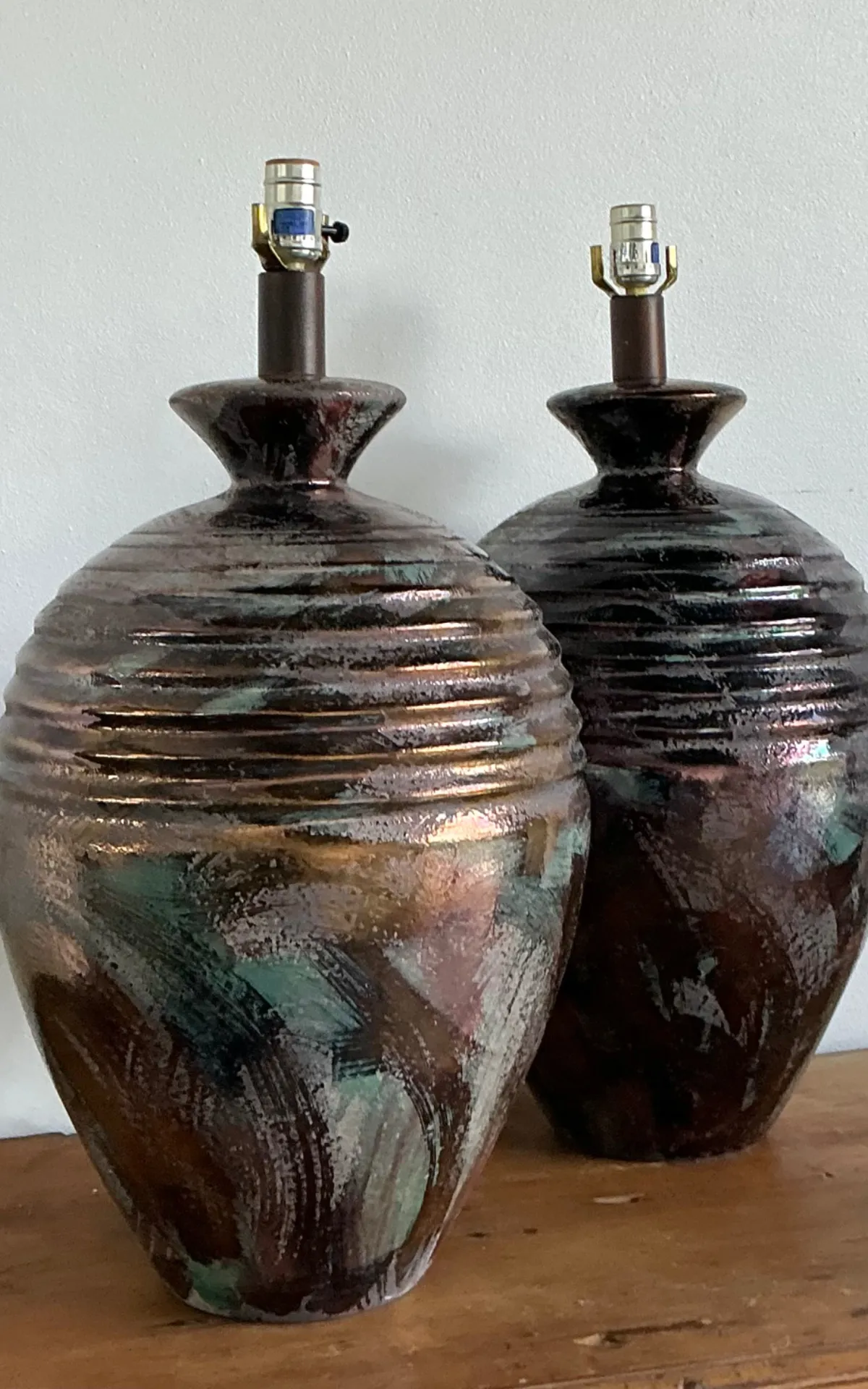 Vintage Glazed Metallic Ceramic Lamps - Set of 2 — additional photo 5