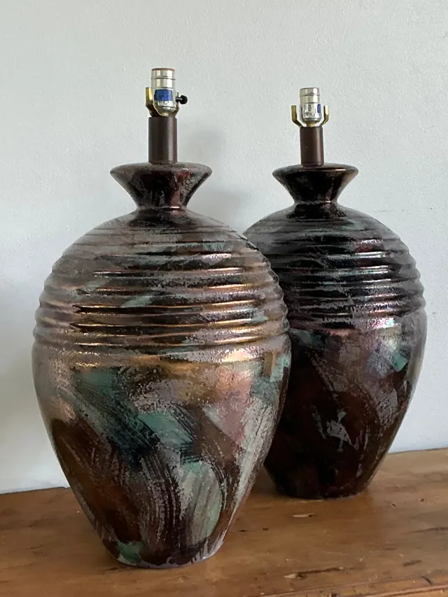 Vintage Glazed Metallic Ceramic Lamps - Set of 2 — additional photo 5