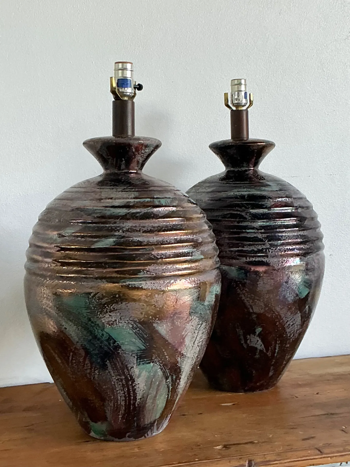Vintage Glazed Metallic Ceramic Lamps - Set of 2 — additional photo 7