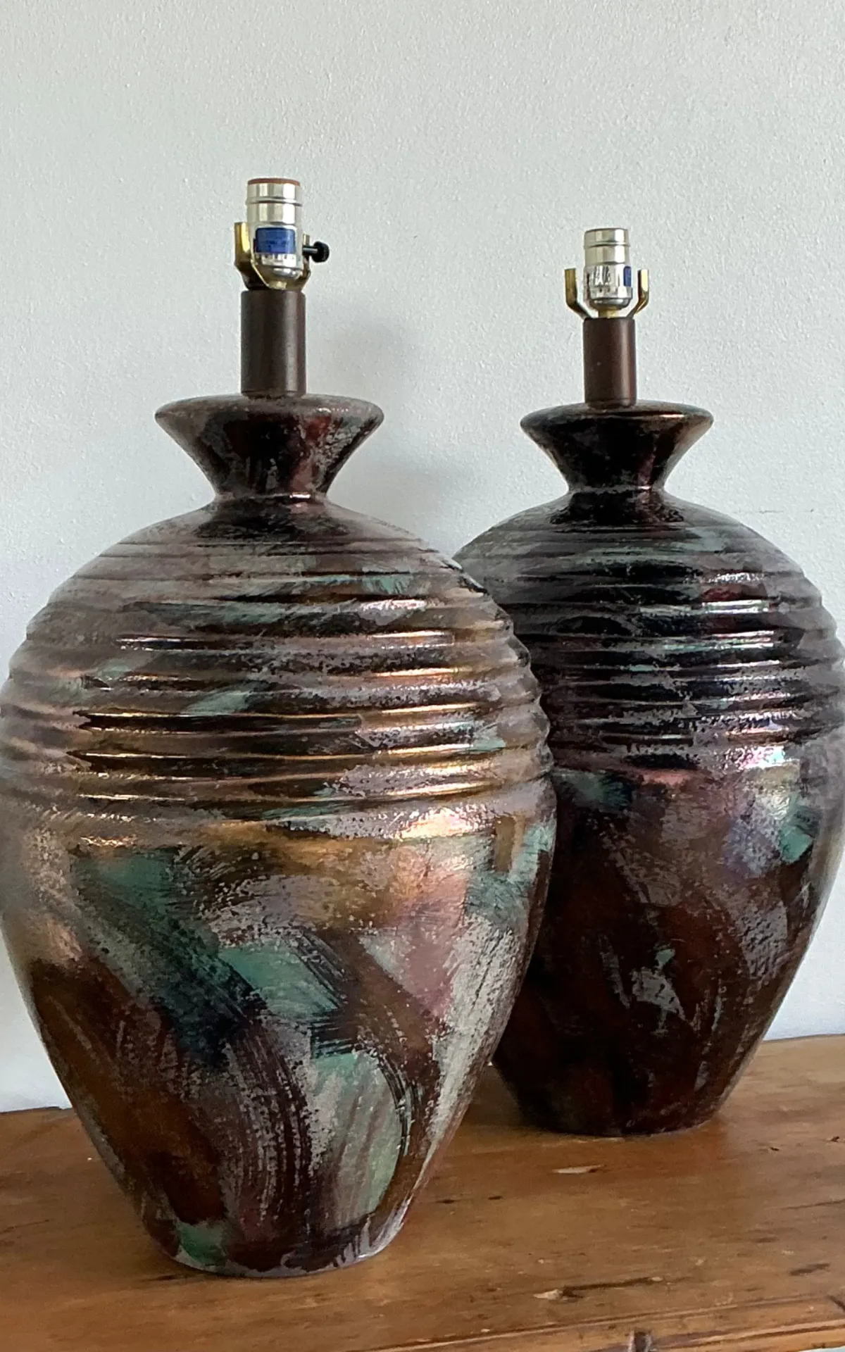 Vintage Glazed Metallic Ceramic Lamps - Set of 2 — additional photo 7