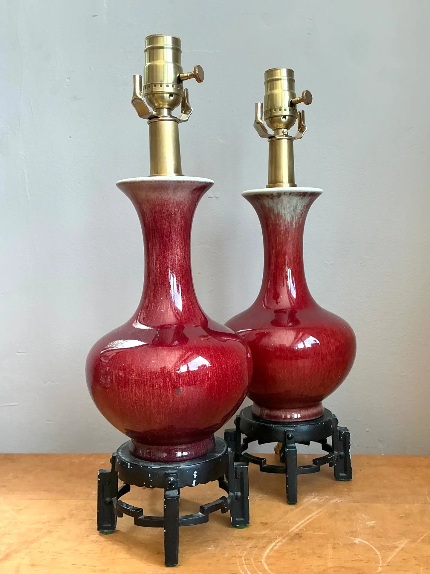 Vintage Sang de Bouf Glazed Ceramic Lamps - A Pair — additional photo 2