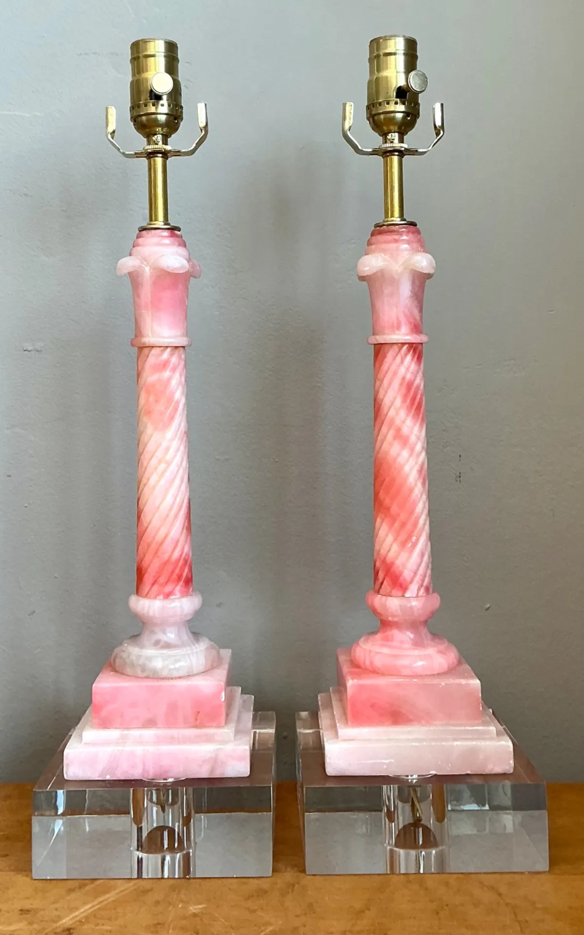 Vintage Pink Marble Column Lamps - A Pair — additional photo 7