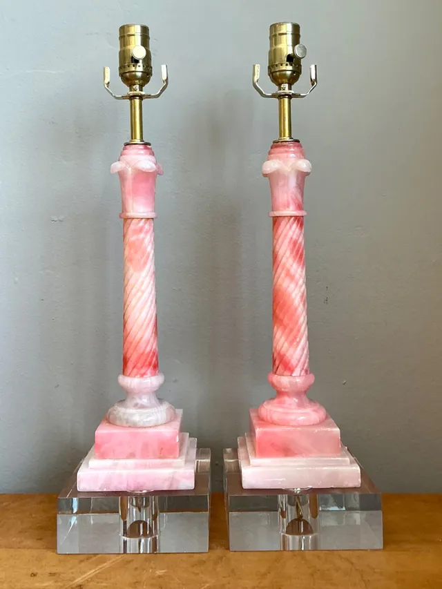 Vintage Pink Marble Column Lamps - A Pair — additional photo 7