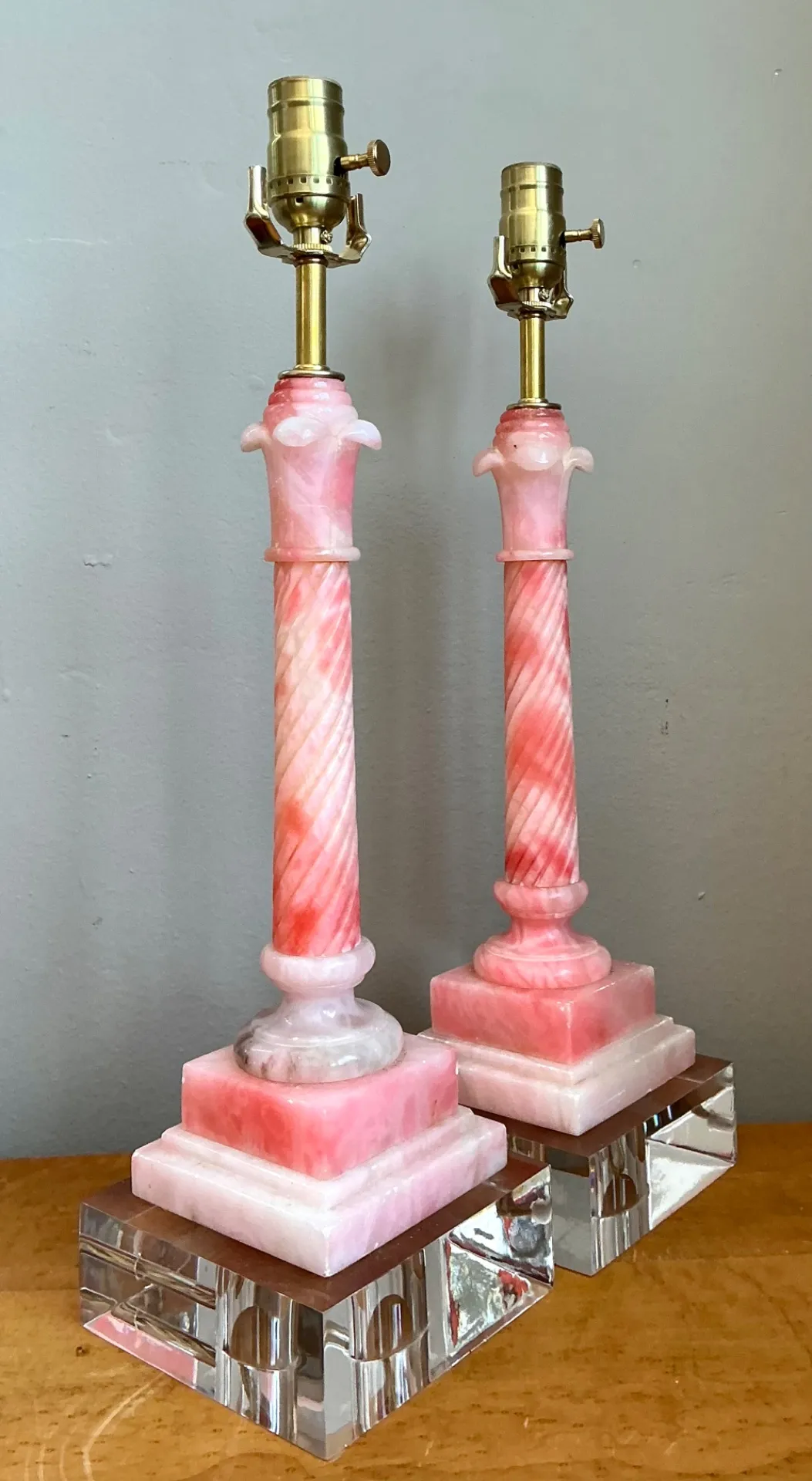 Vintage Pink Marble Column Lamps - A Pair — additional photo 5