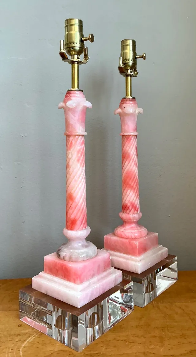 Vintage Pink Marble Column Lamps - A Pair — additional photo 5