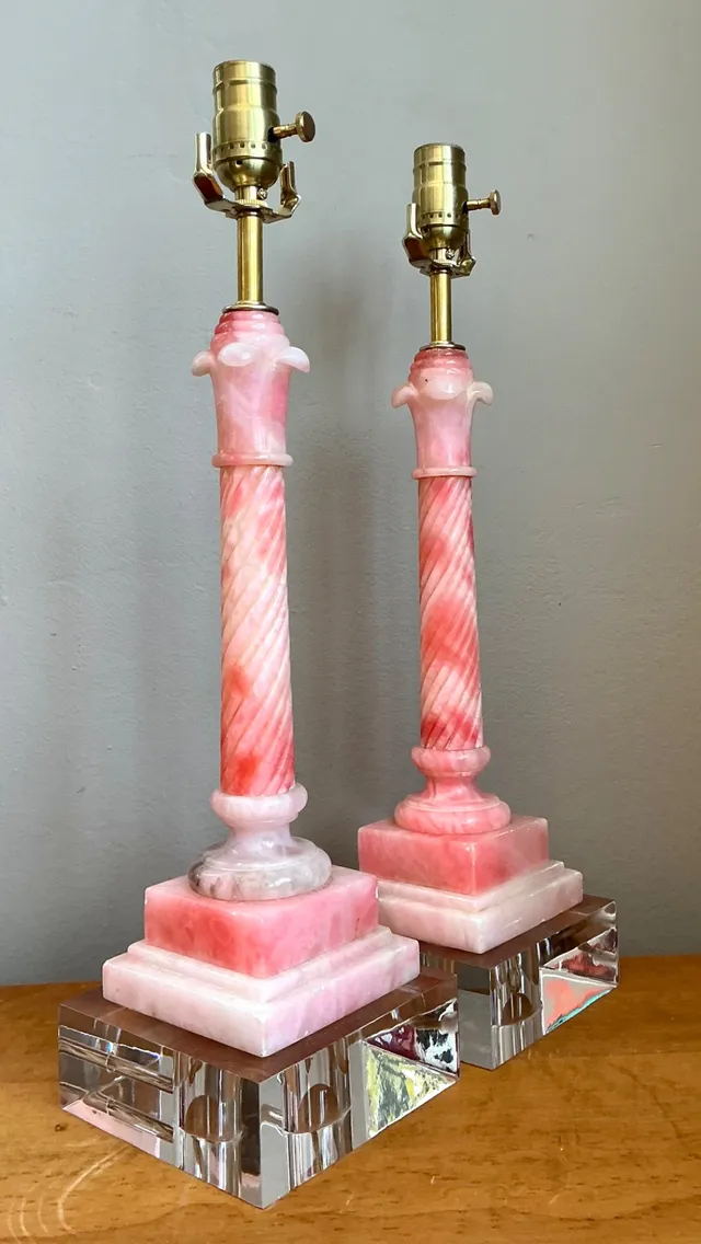 Vintage Pink Marble Column Lamps - A Pair — additional photo 6